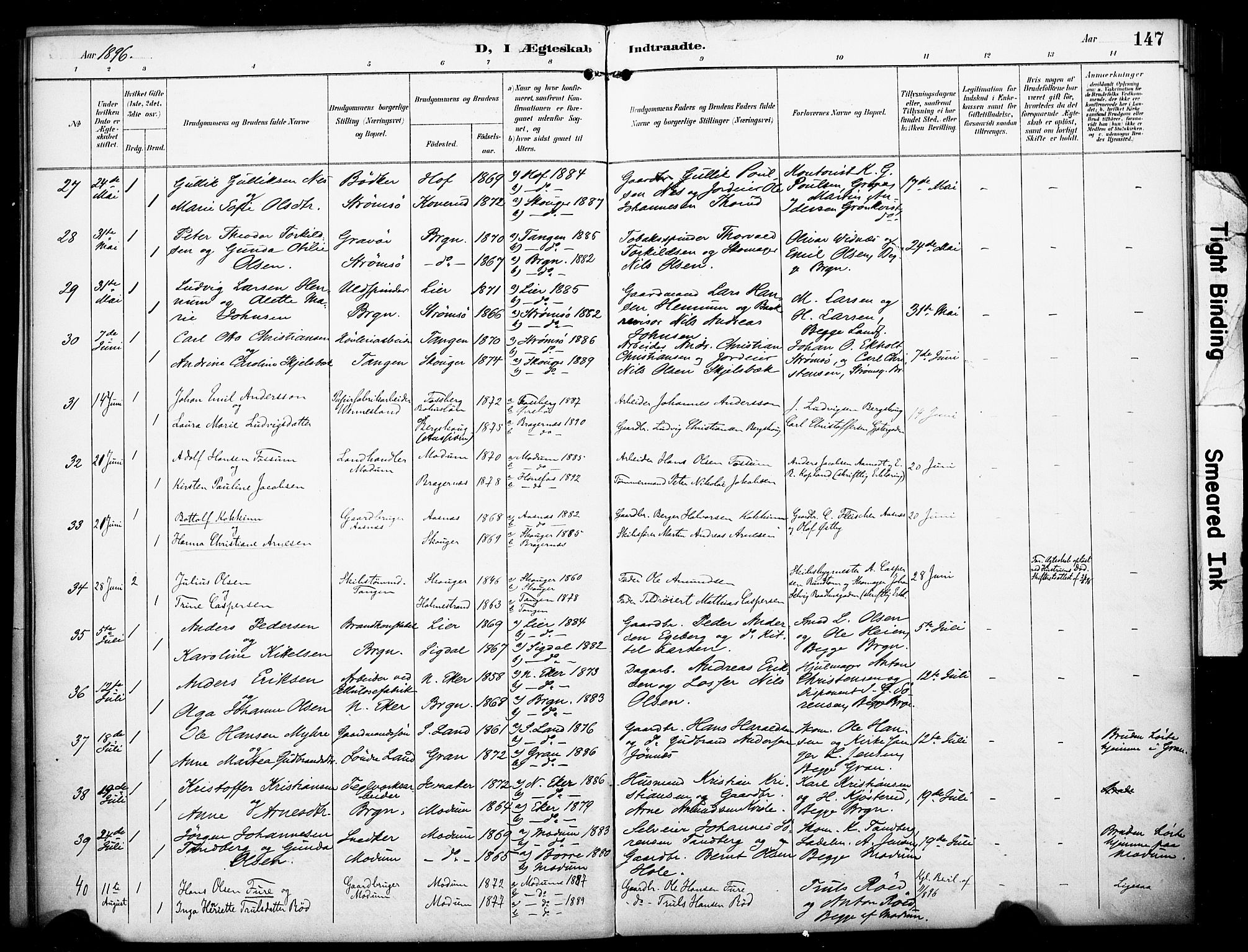 Bragernes kirkebøker, AV/SAKO-A-6/F/Fc/L0006: Parish register (official) no. III 6, 1888-1899, p. 147