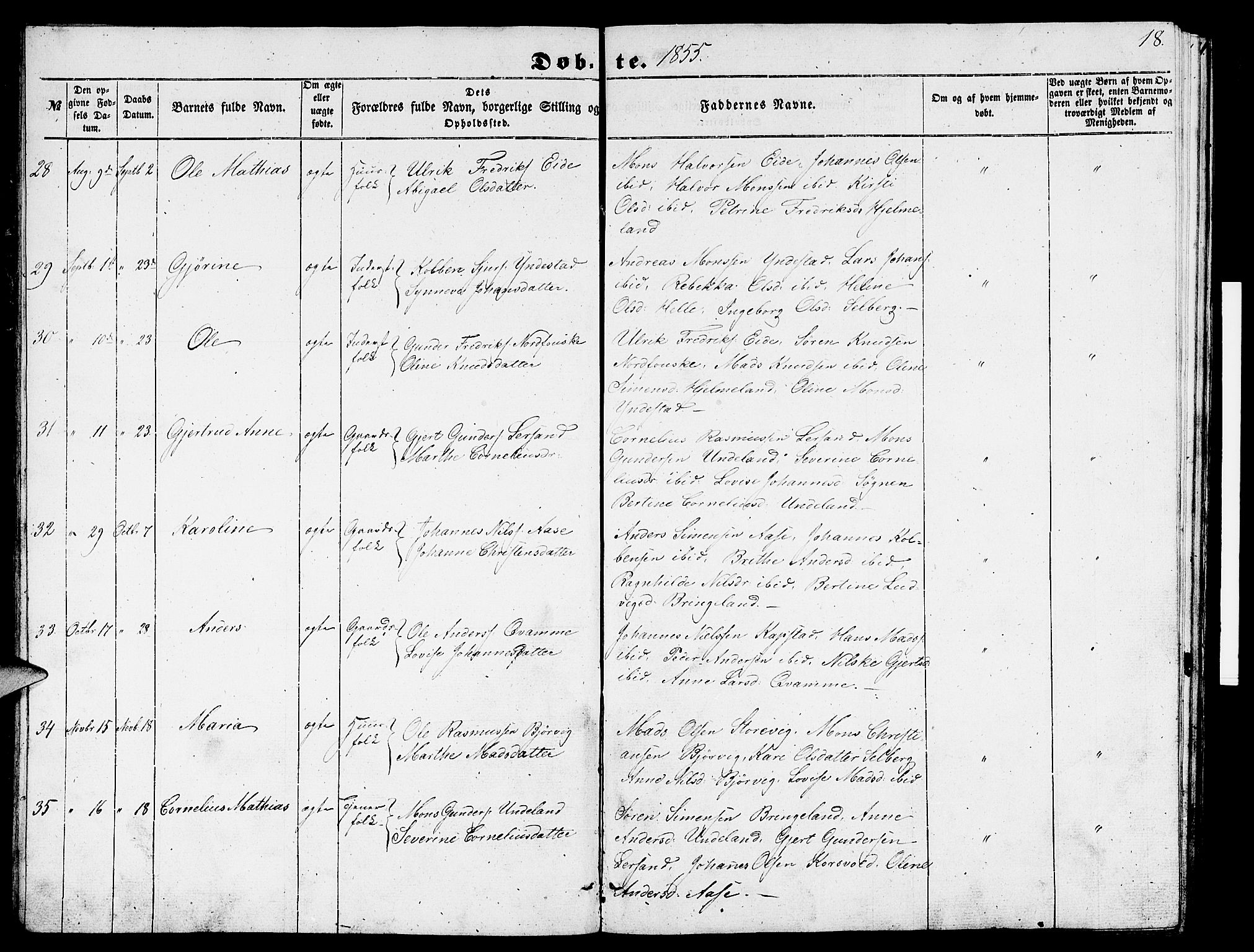 Gaular sokneprestembete, SAB/A-80001/H/Hab: Parish register (copy) no. B 1, 1853-1863, p. 18