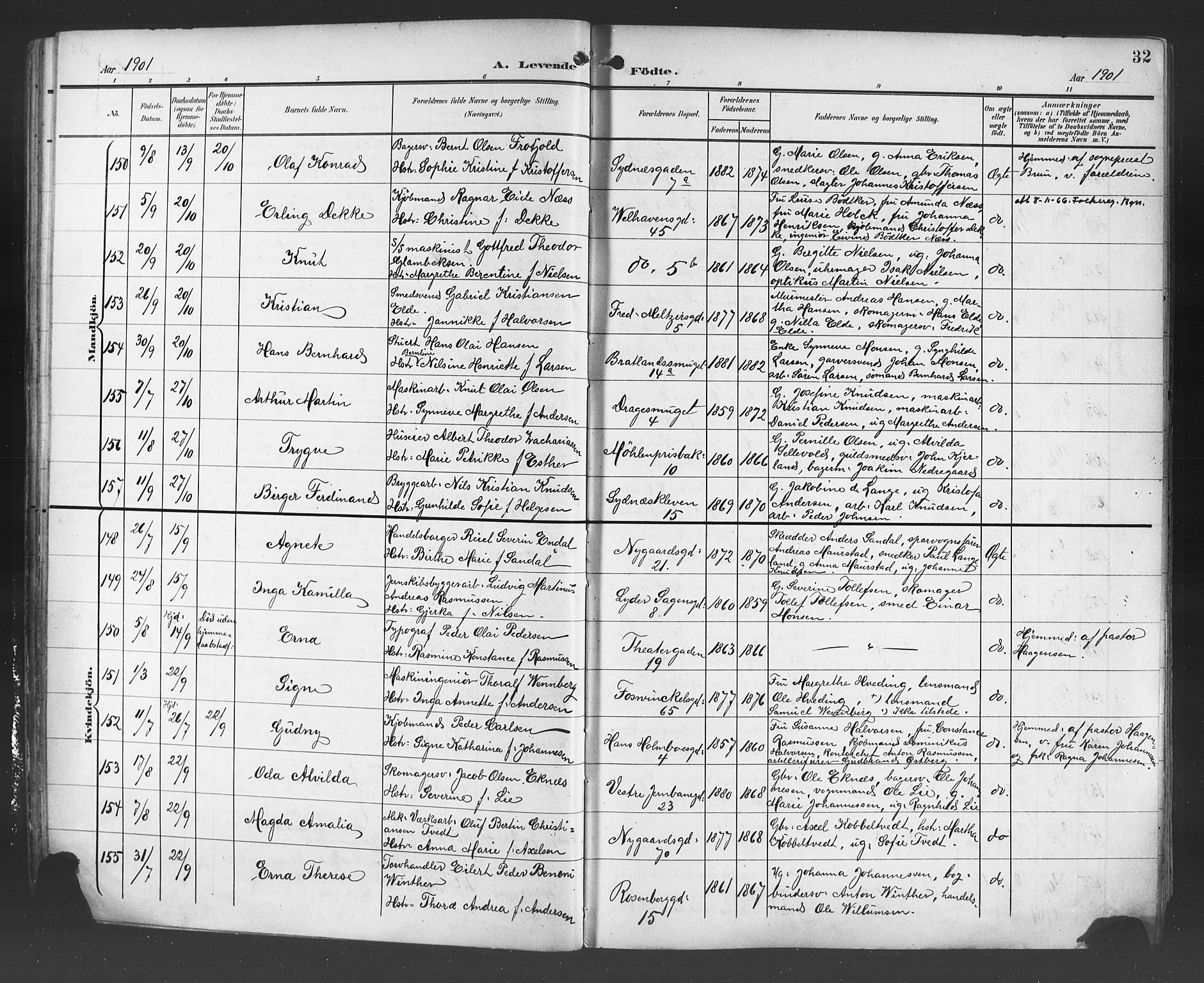 Johanneskirken sokneprestembete, AV/SAB-A-76001/H/Hab: Parish register (copy) no. A 2, 1900-1912, p. 32