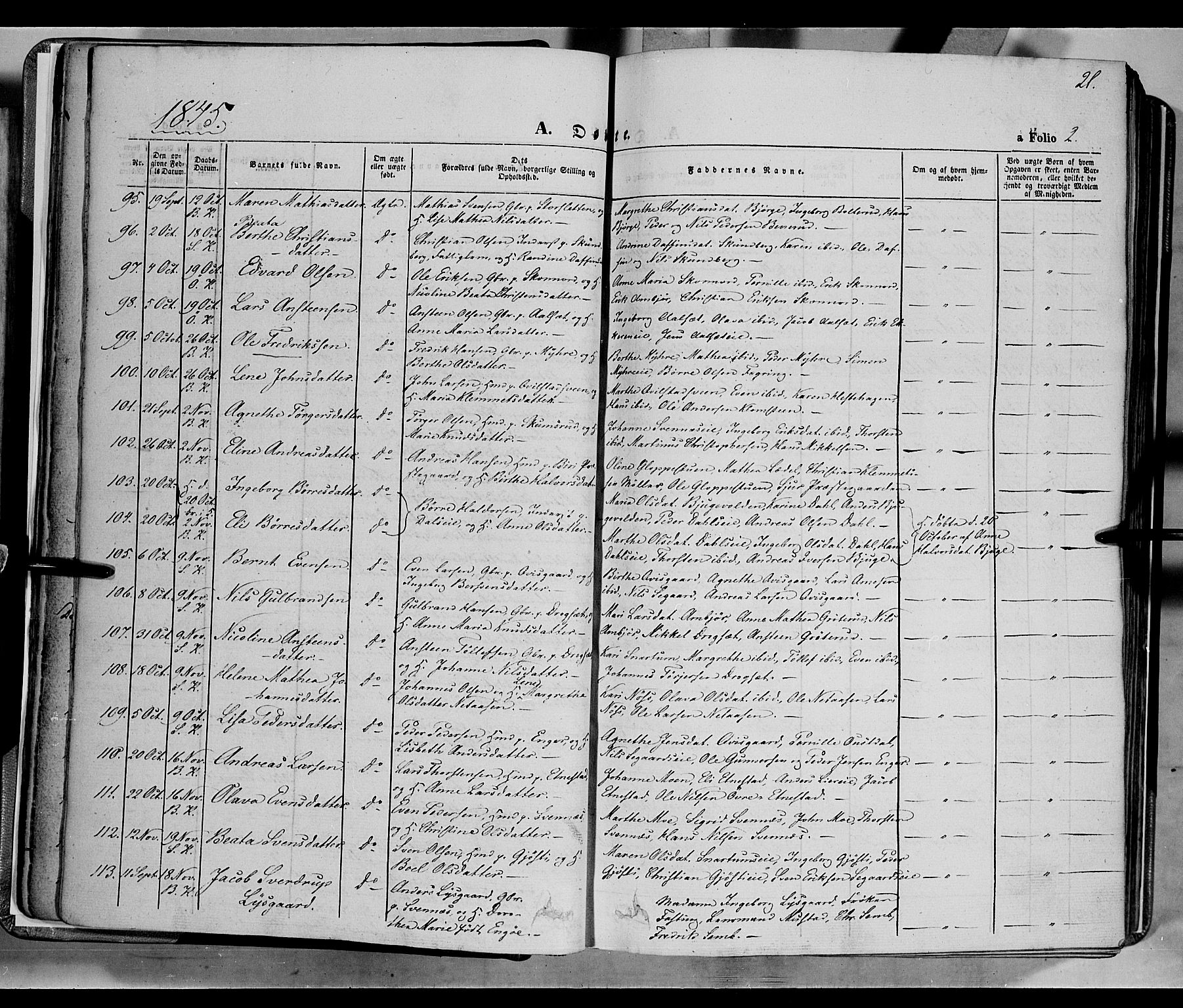 Biri prestekontor, AV/SAH-PREST-096/H/Ha/Haa/L0005: Parish register (official) no. 5, 1843-1854, p. 21