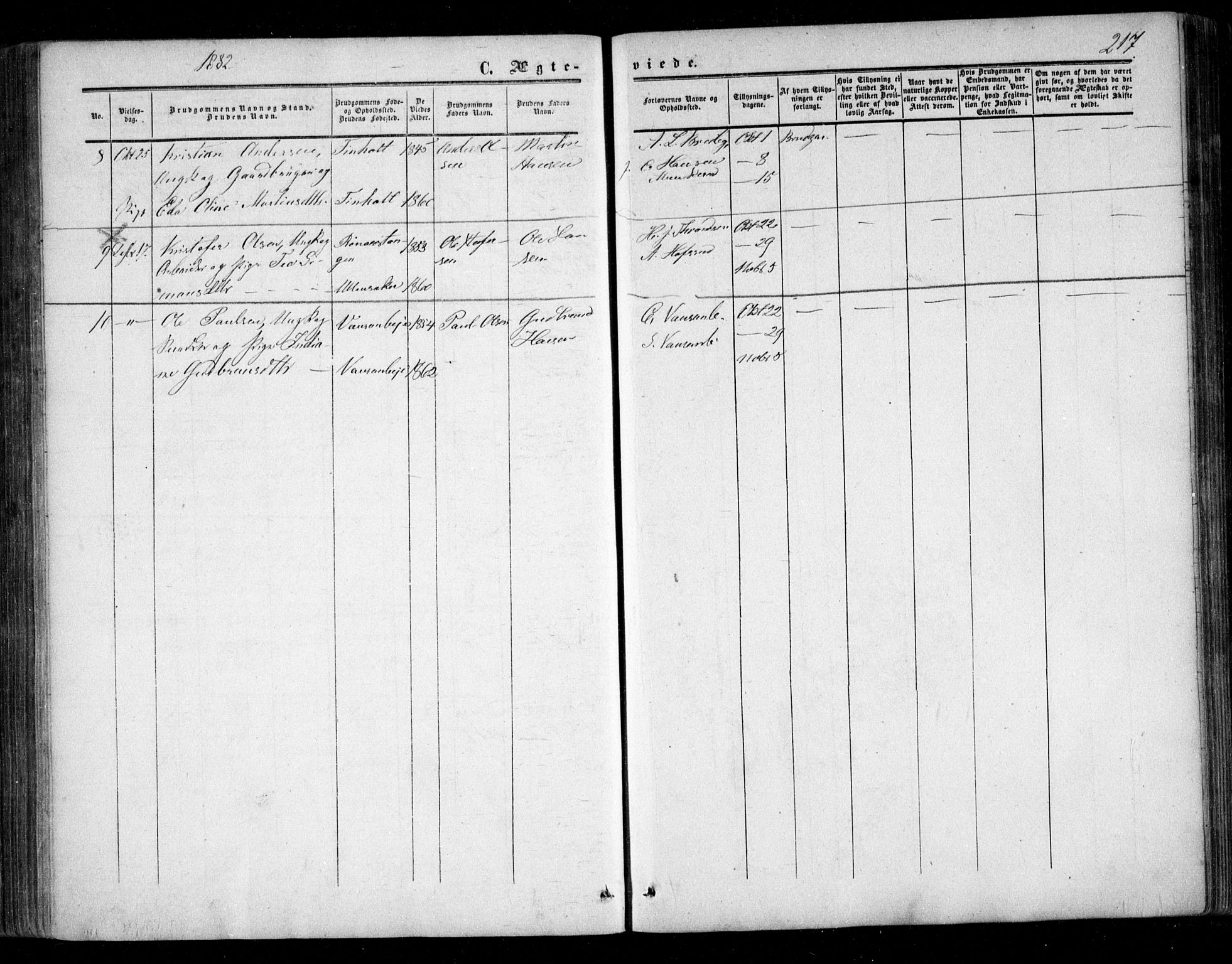 Nes prestekontor Kirkebøker, SAO/A-10410/F/Fc/L0001: Parish register (official) no. III 1, 1859-1882, p. 217