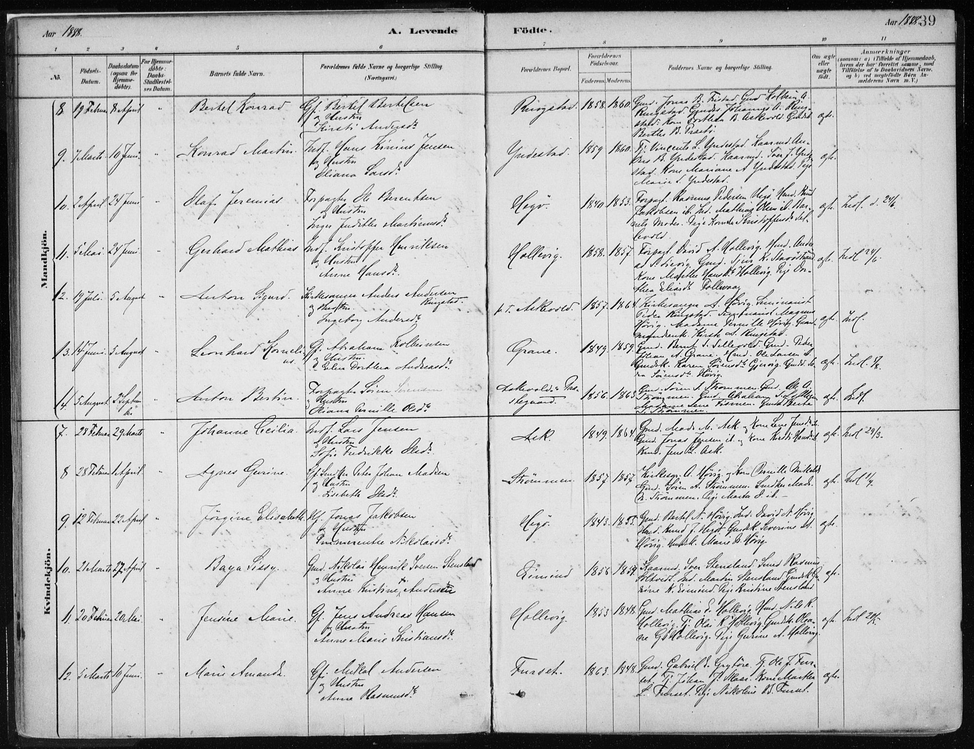 Askvoll sokneprestembete, AV/SAB-A-79501/H/Haa/Haab/L0002: Parish register (official) no. B 2, 1879-1909, p. 39