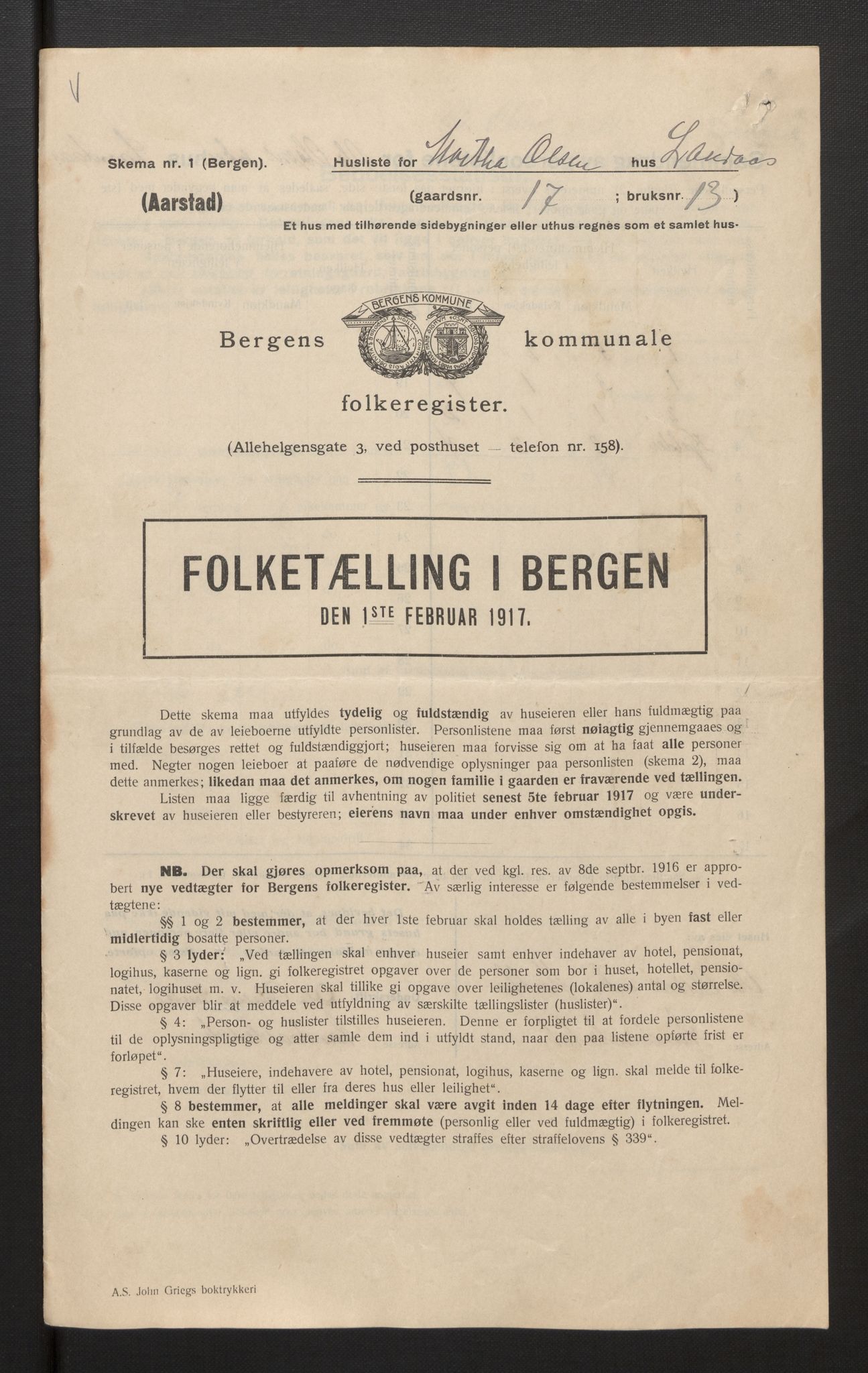 SAB, Municipal Census 1917 for Bergen, 1917, p. 53328