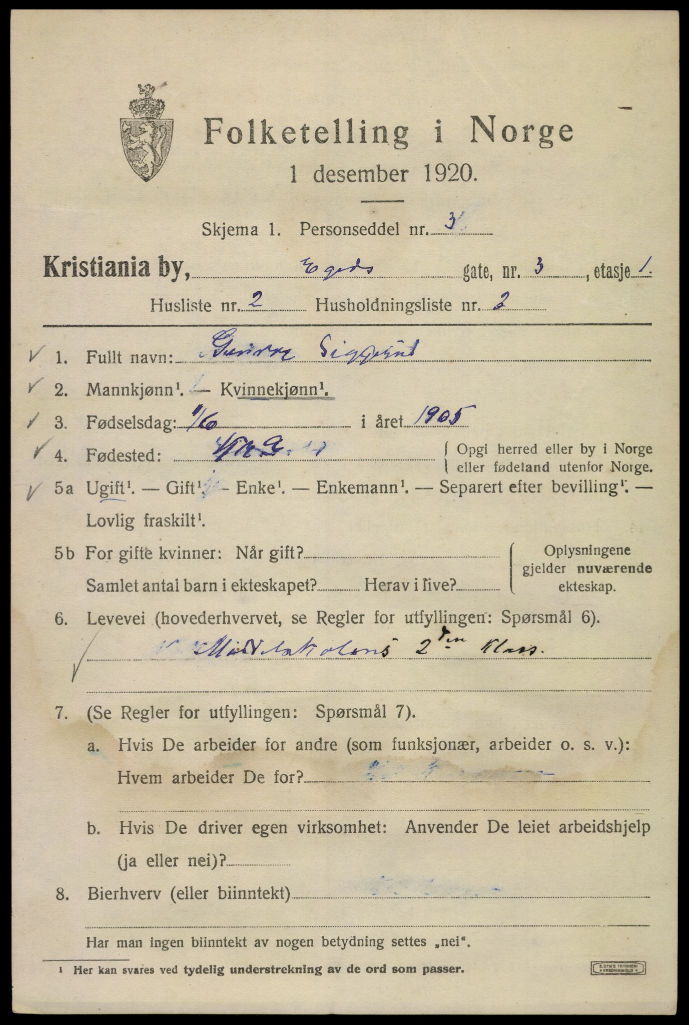 SAO, 1920 census for Kristiania, 1920, p. 209853