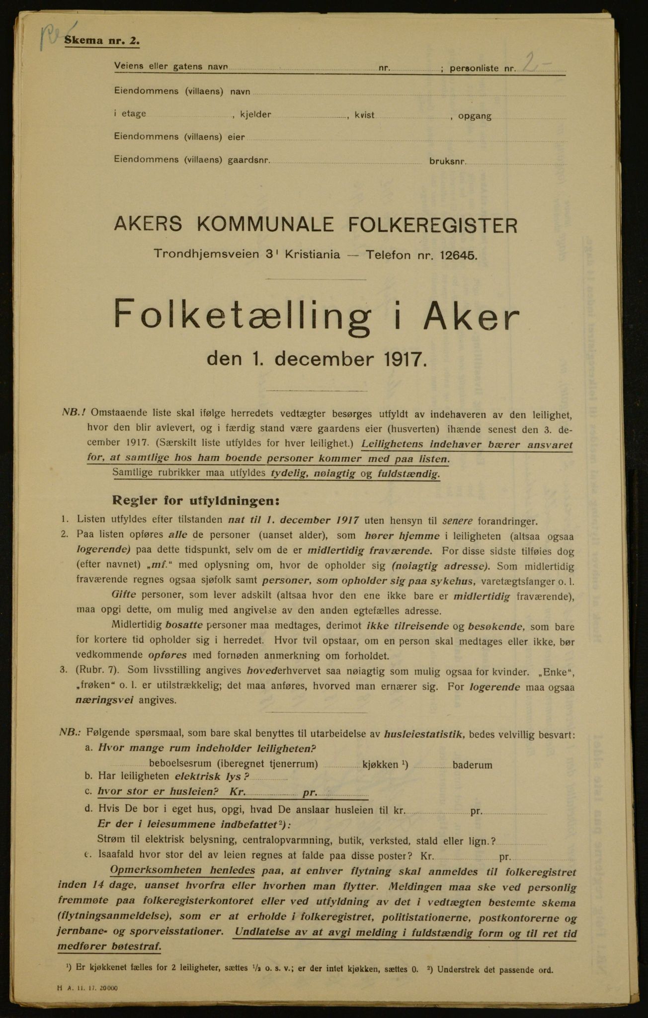 OBA, Municipal Census 1917 for Aker, 1917, p. 4266