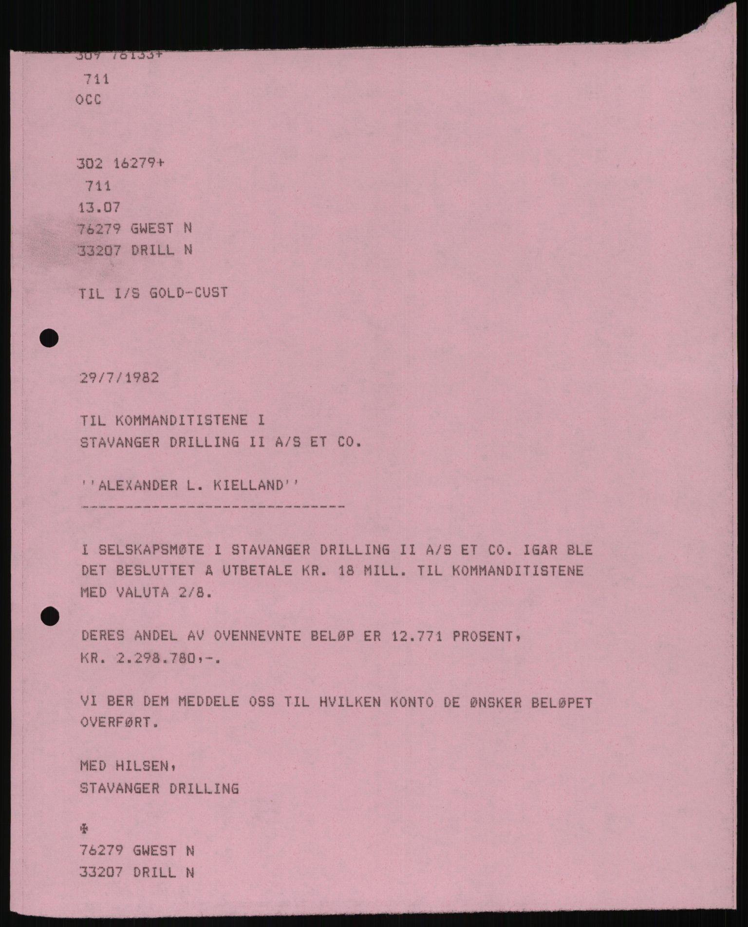 Pa 1503 - Stavanger Drilling AS, AV/SAST-A-101906/D/L0006: Korrespondanse og saksdokumenter, 1974-1984, p. 168