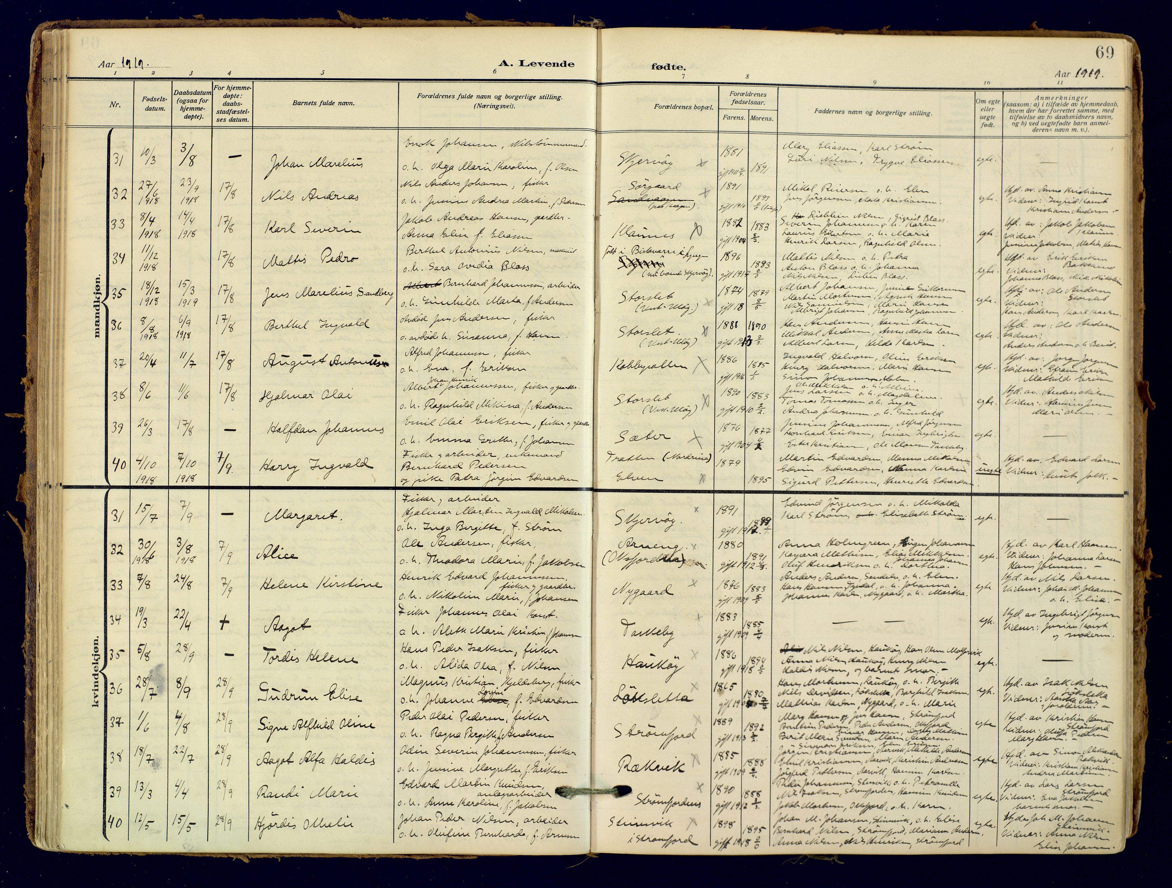 Skjervøy sokneprestkontor, AV/SATØ-S-1300/H/Ha/Haa: Parish register (official) no. 18, 1910-1926, p. 69
