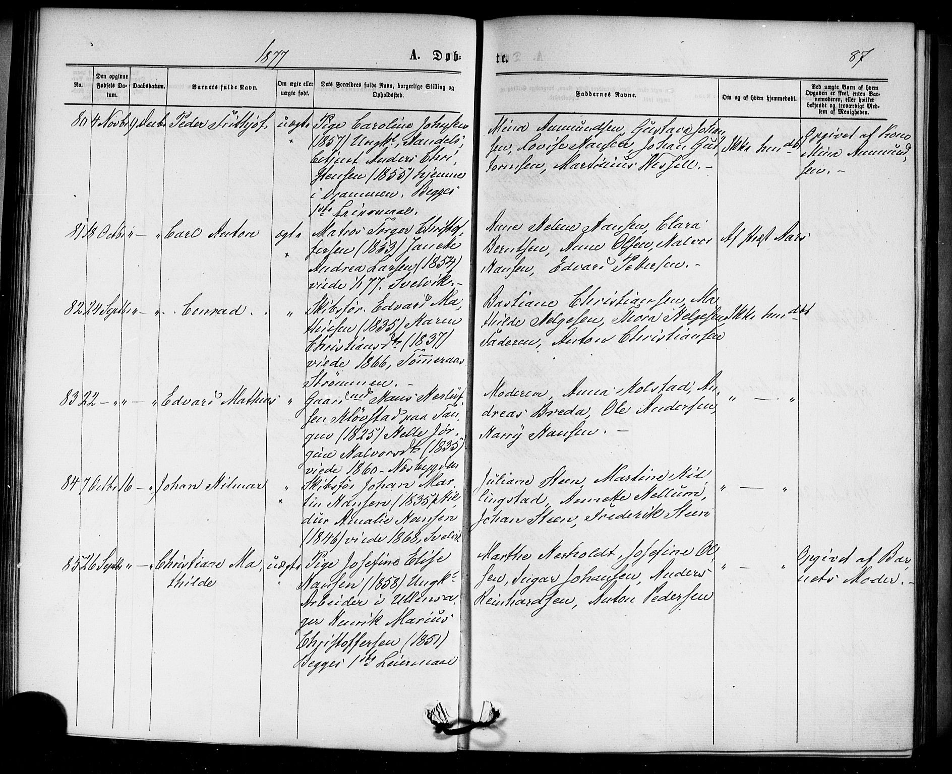 Strømm kirkebøker, AV/SAKO-A-322/F/Fa/L0002: Parish register (official) no. I 2, 1870-1877, p. 87