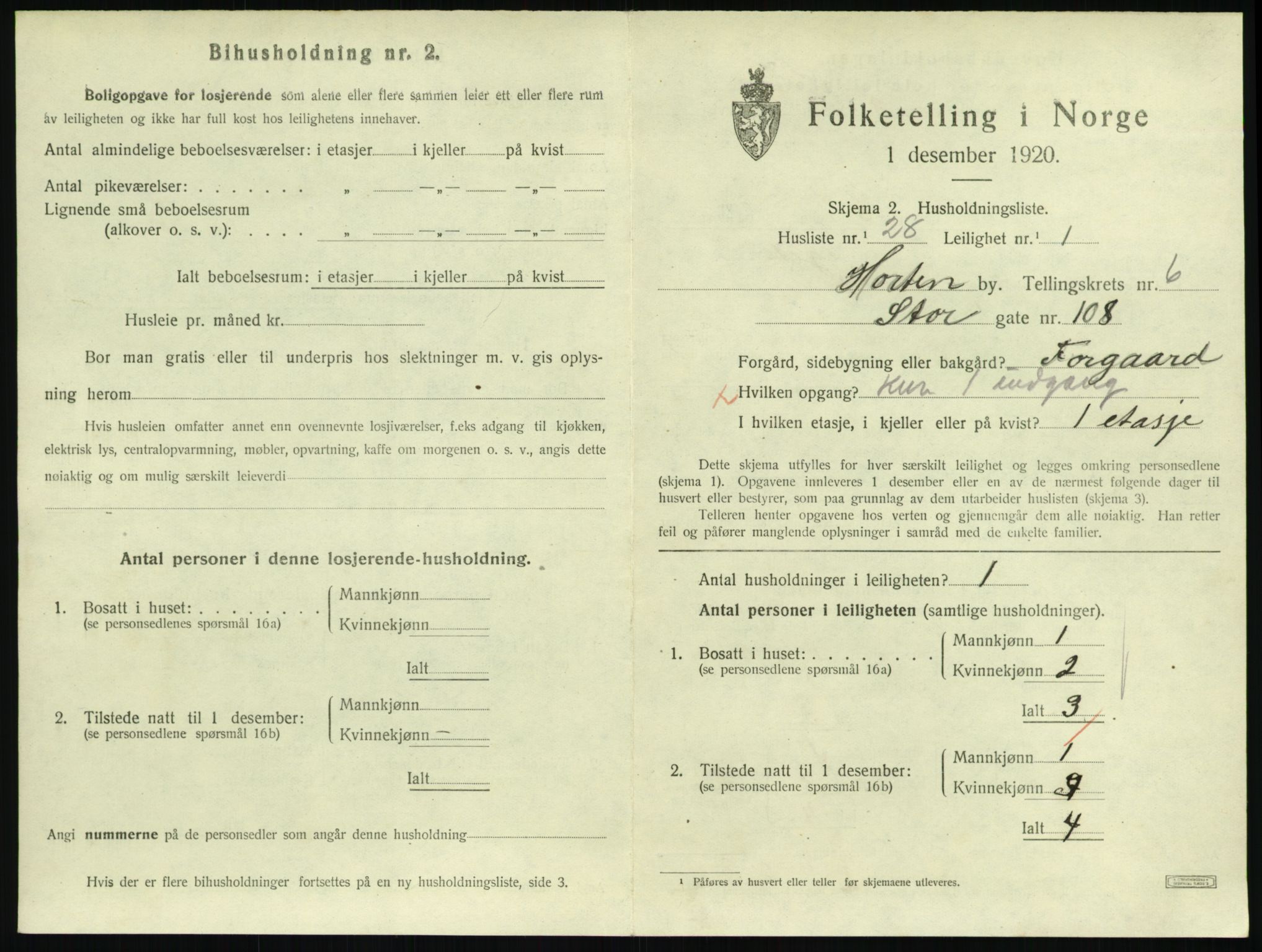 SAKO, 1920 census for Horten, 1920, p. 6453