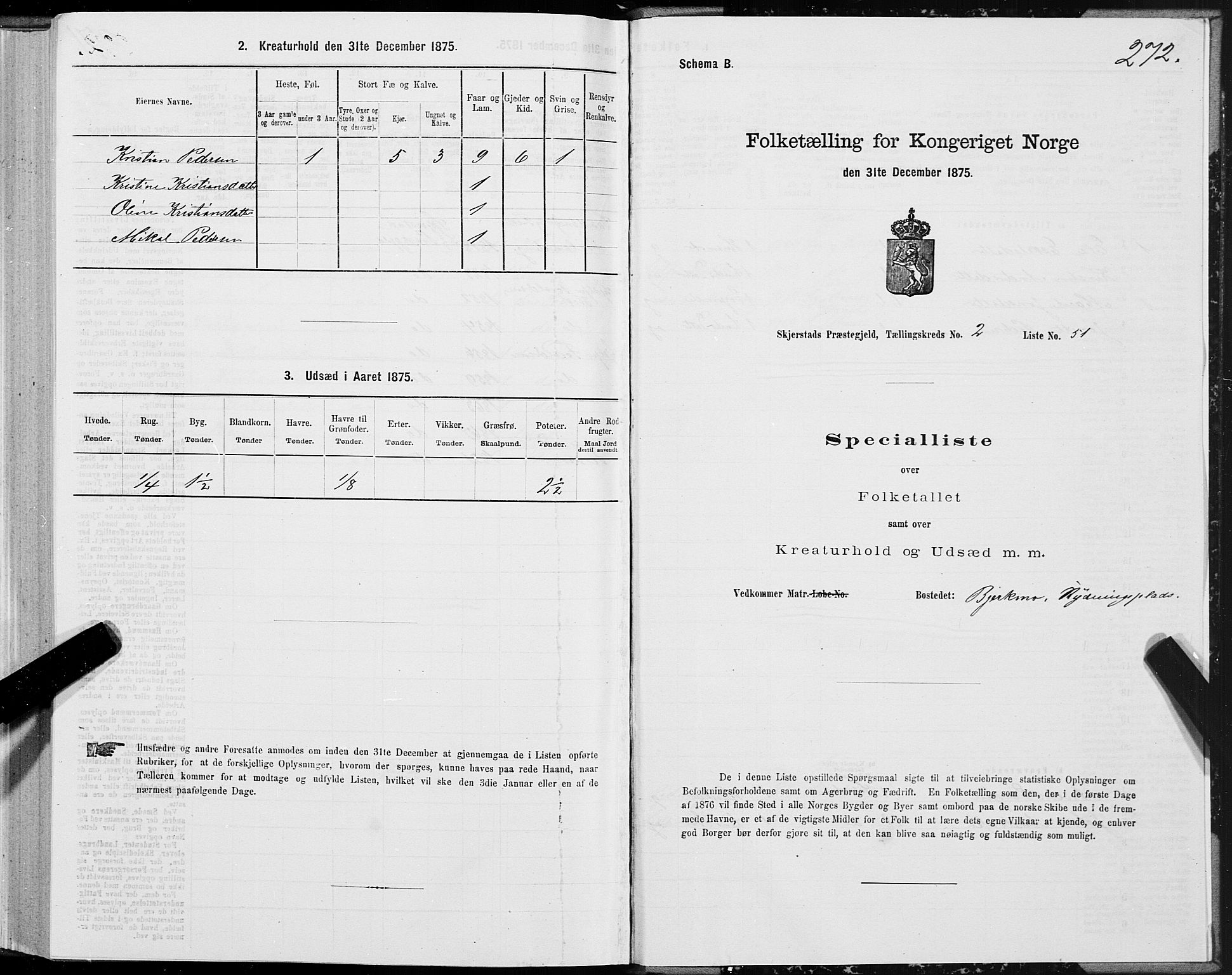 SAT, 1875 census for 1842P Skjerstad, 1875, p. 1272
