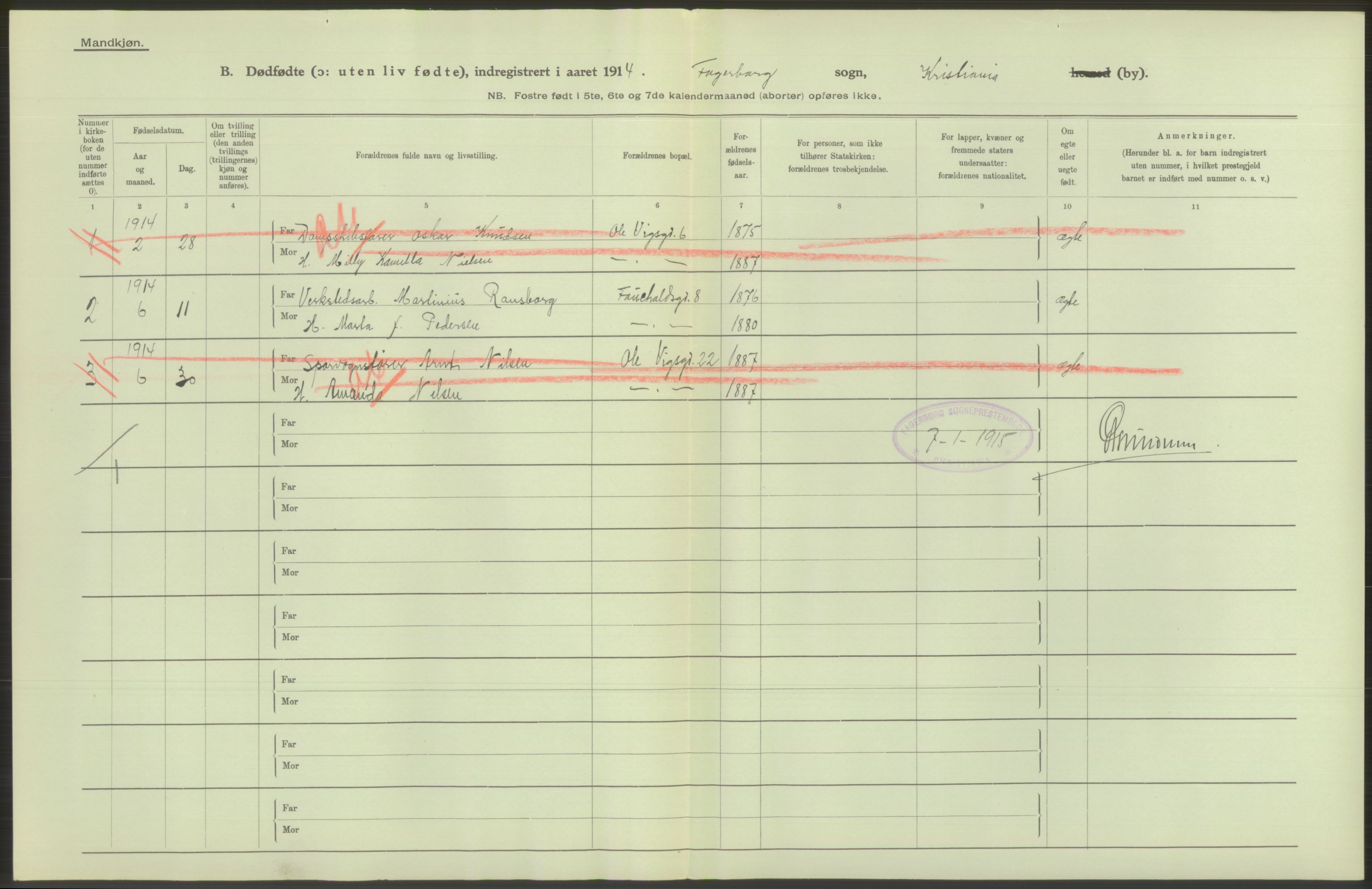 Statistisk sentralbyrå, Sosiodemografiske emner, Befolkning, RA/S-2228/D/Df/Dfb/Dfbd/L0009: Kristiania: Døde, dødfødte, 1914, p. 14