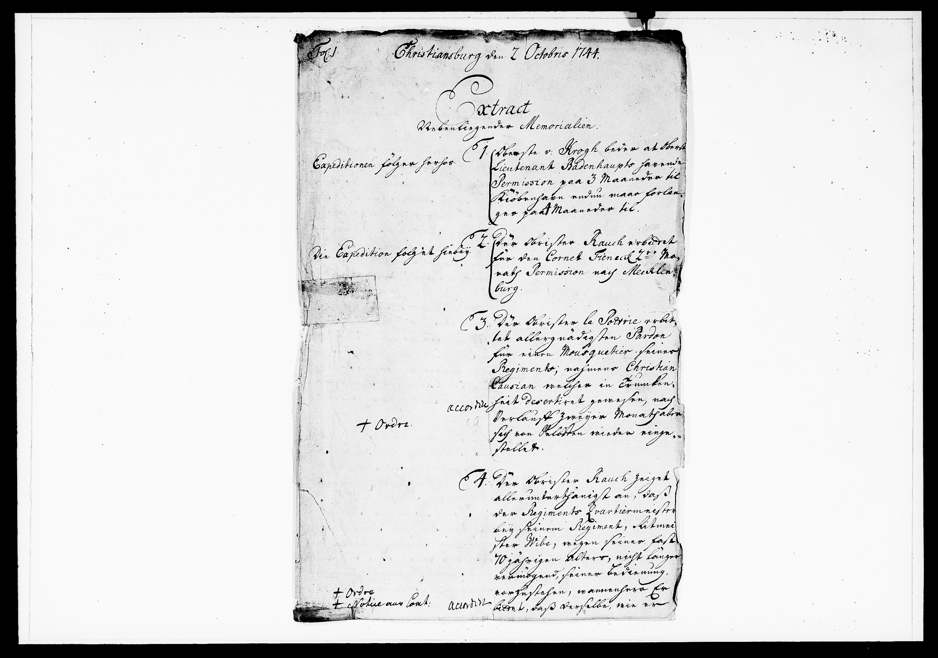 Krigskollegiet, Krigskancelliet, DRA/A-0006/-/1182-1187: Refererede sager, 1744, p. 320