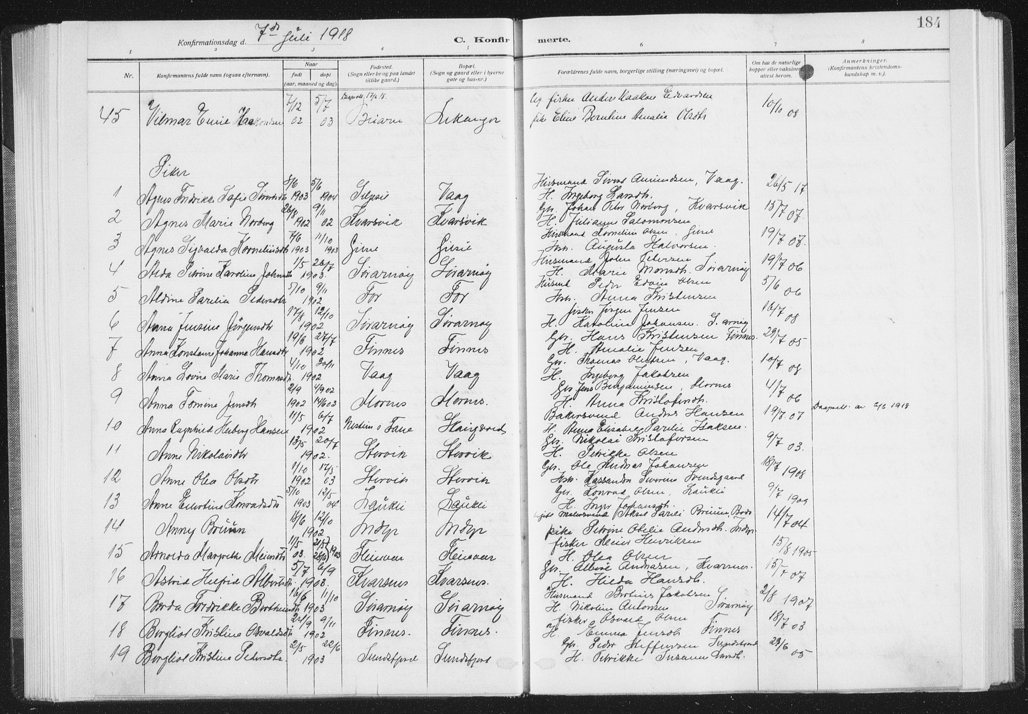 Ministerialprotokoller, klokkerbøker og fødselsregistre - Nordland, AV/SAT-A-1459/805/L0104: Parish register (official) no. 805A09, 1909-1926, p. 184