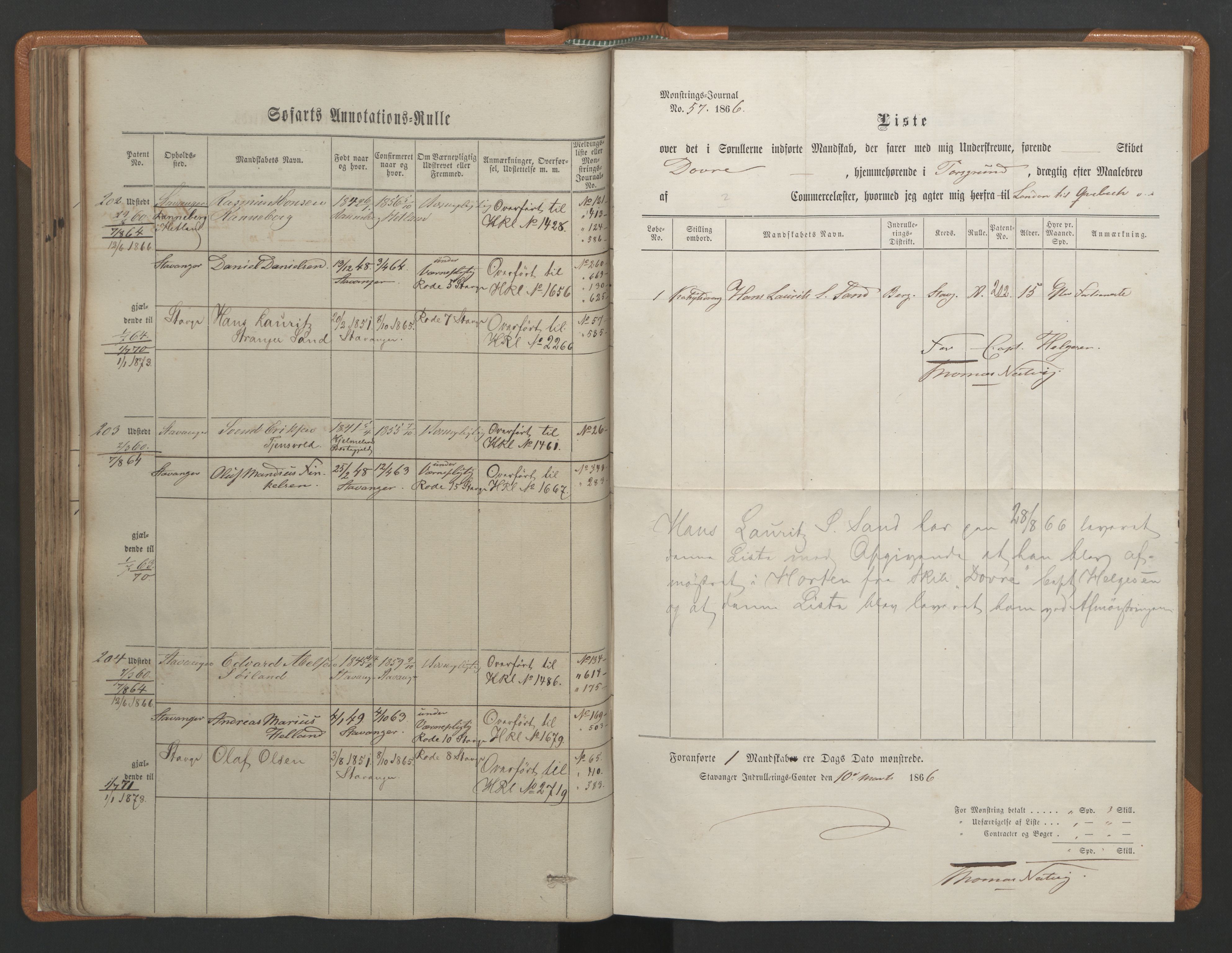 Stavanger sjømannskontor, SAST/A-102006/F/Ff/L0001: Annotasjonsrulle, patentnr. 1-597 (del 1), 1860-1864, p. 77