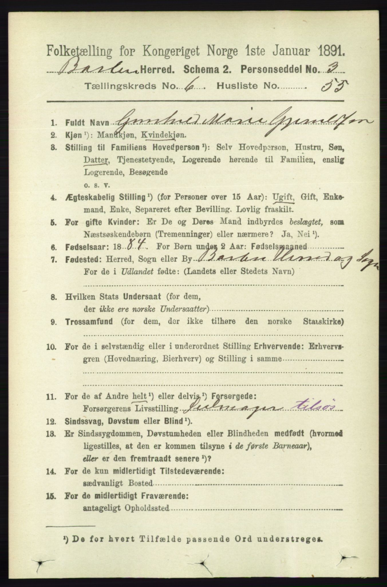 RA, 1891 census for 0990 Barbu, 1891, p. 4840