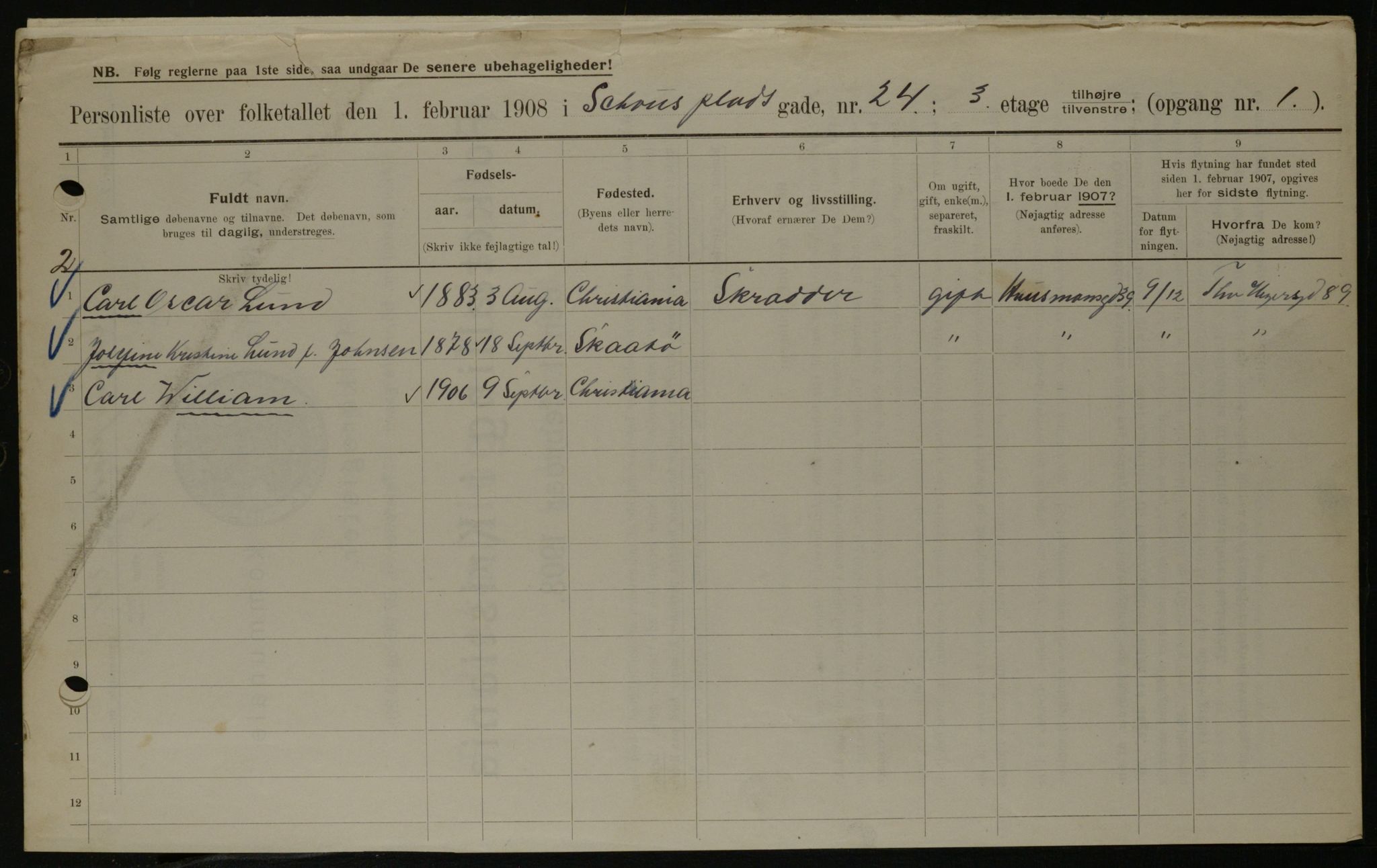 OBA, Municipal Census 1908 for Kristiania, 1908, p. 81526