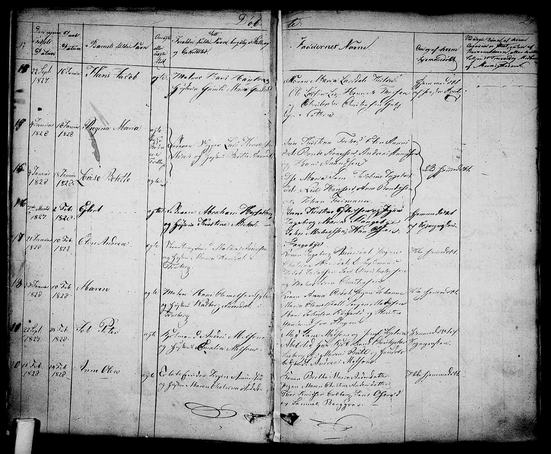 Tønsberg kirkebøker, AV/SAKO-A-330/F/Fa/L0005: Parish register (official) no. I 5, 1827-1836, p. 20-21