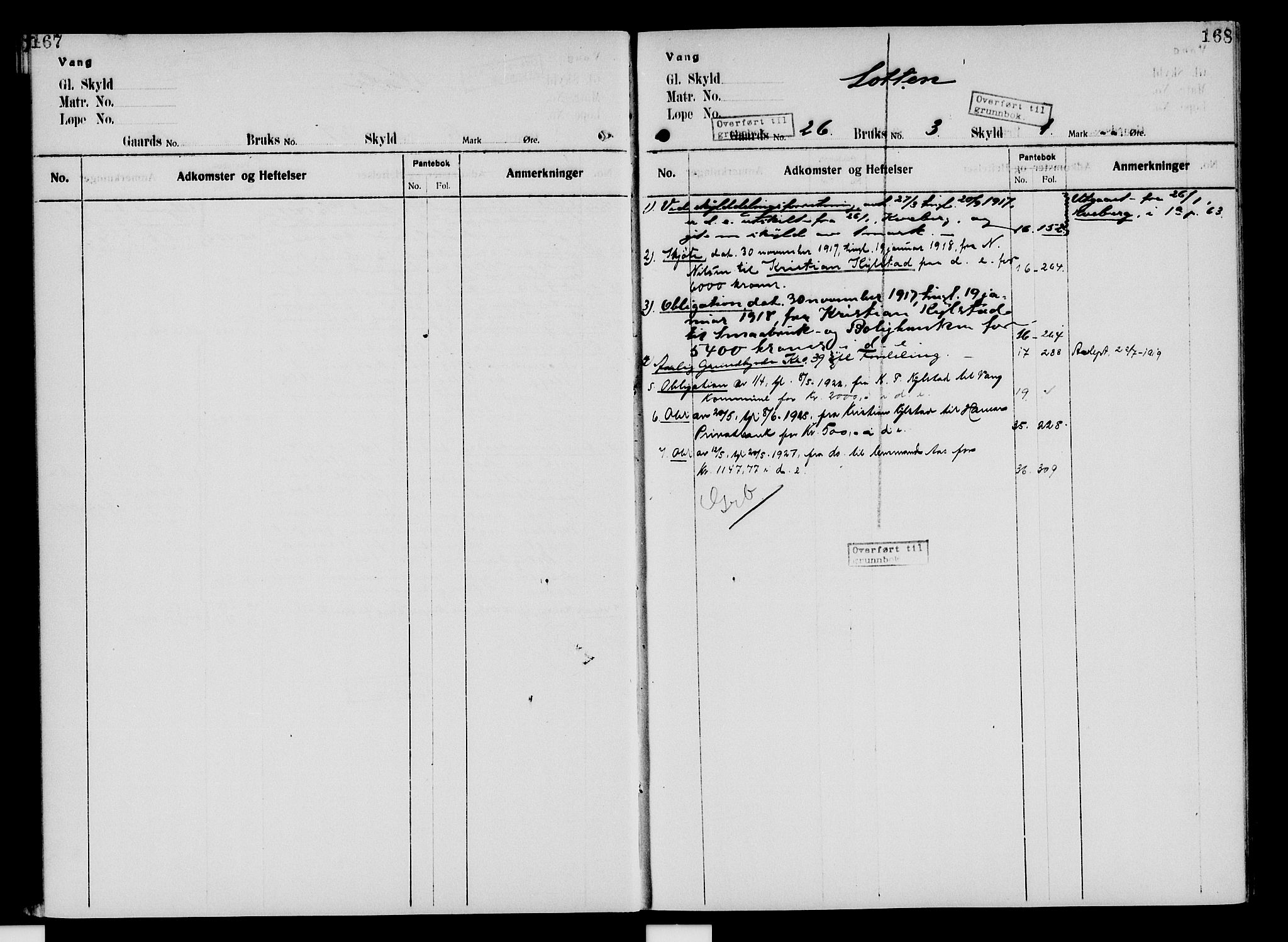 Nord-Hedmark sorenskriveri, SAH/TING-012/H/Ha/Had/Hade/L0005: Mortgage register no. 4.5, 1916-1940, p. 167-168
