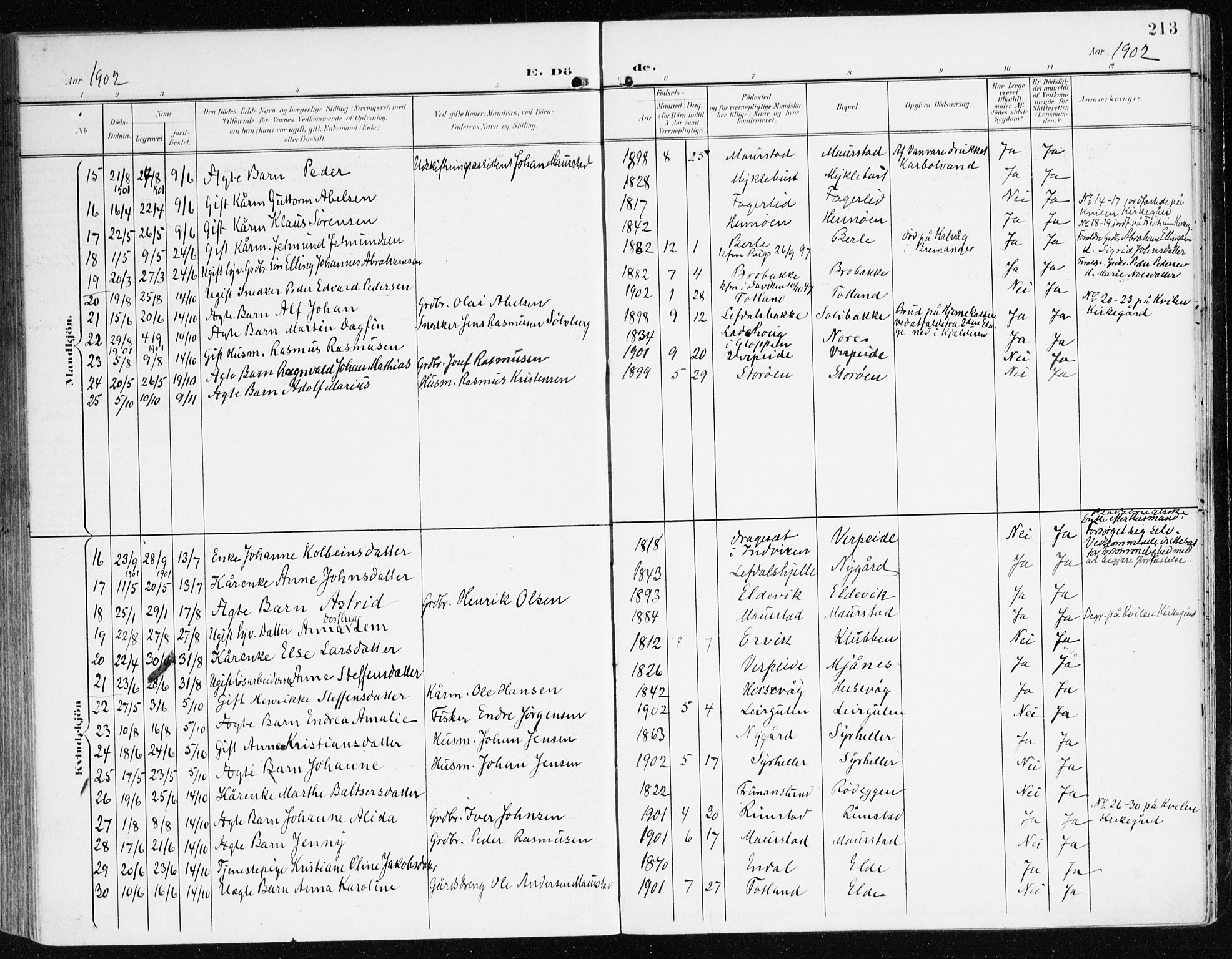 Davik sokneprestembete, AV/SAB-A-79701/H/Haa/Haad/L0002: Parish register (official) no. D 2, 1901-1930, p. 213