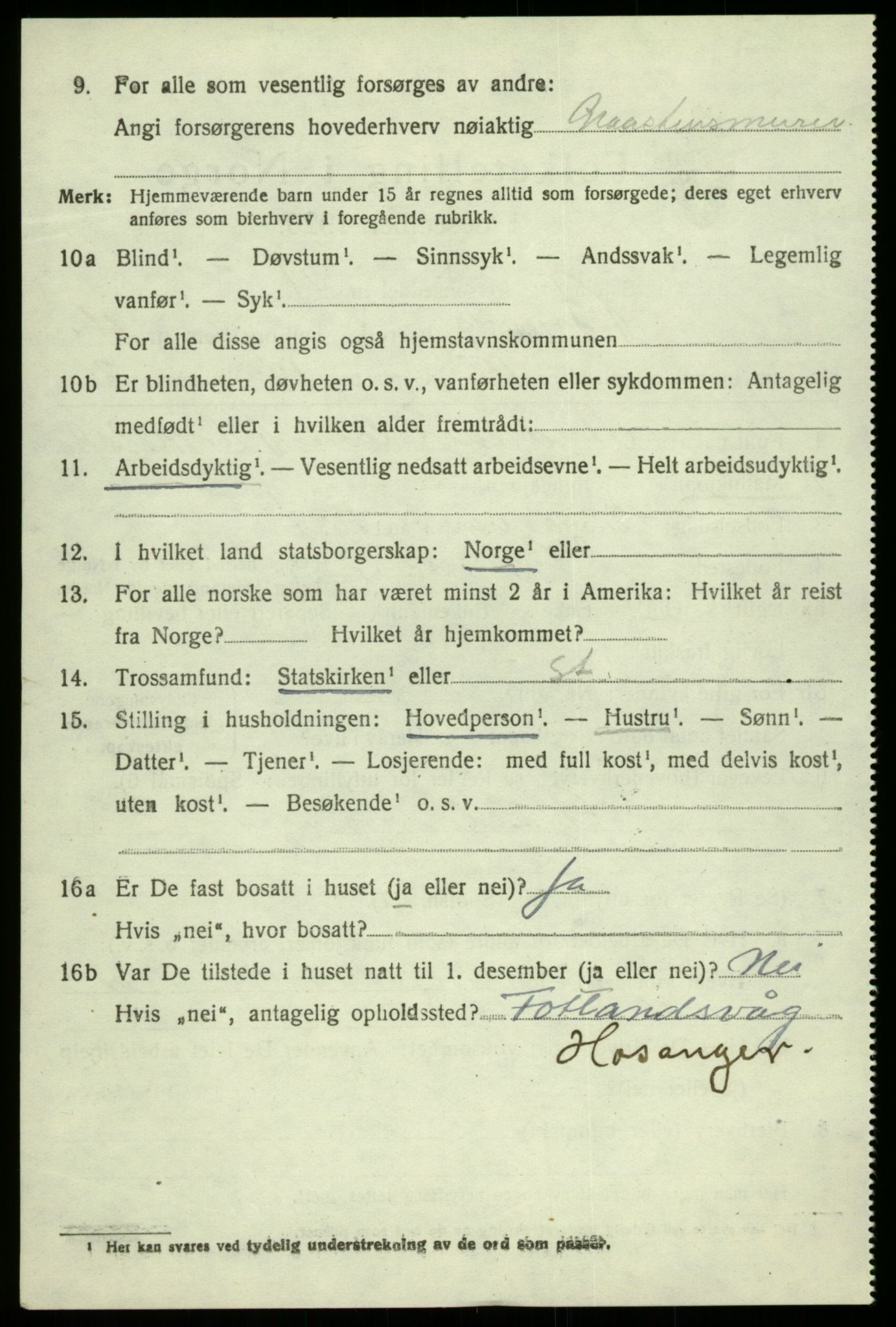 SAB, 1920 census for Bruvik, 1920, p. 2627