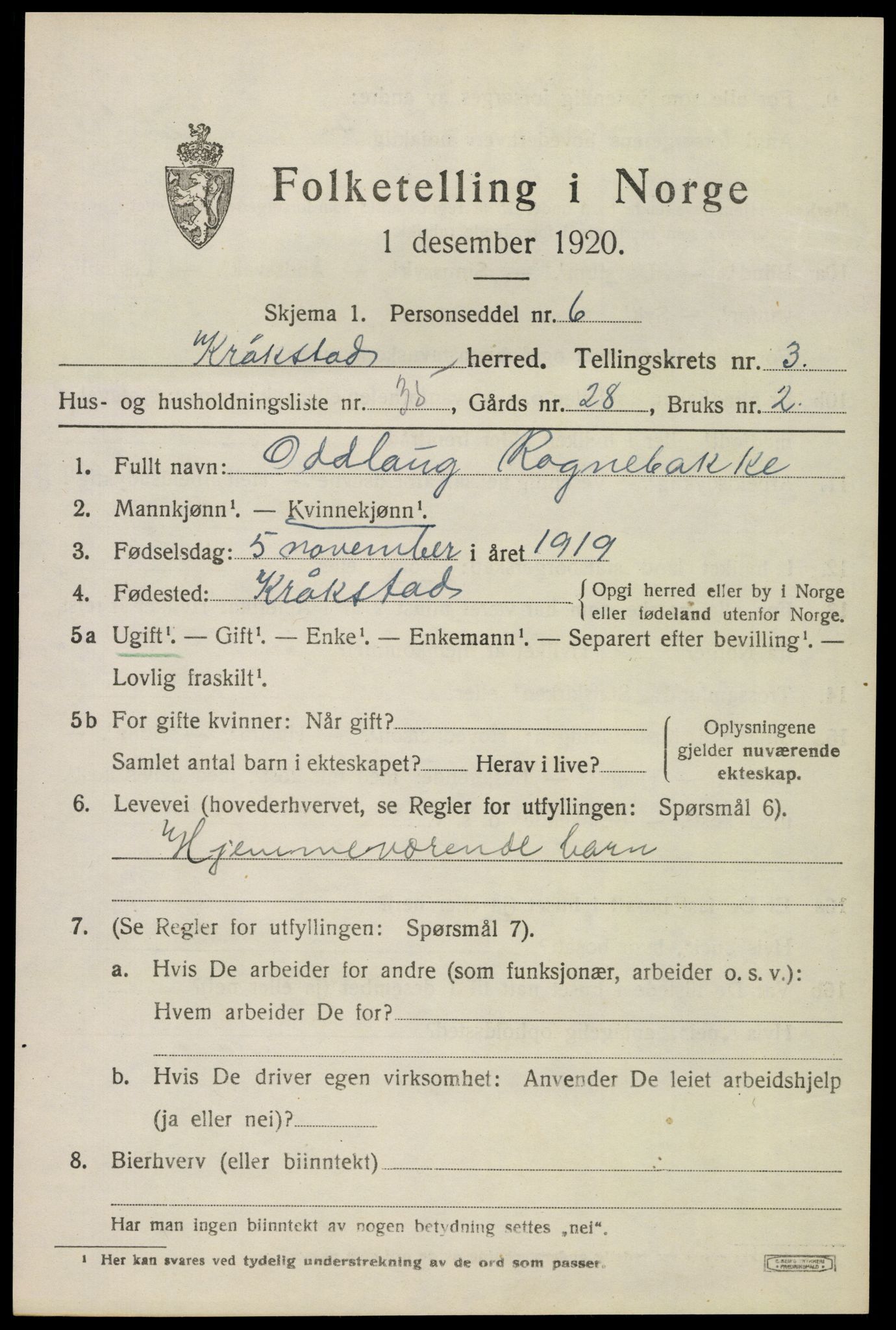 SAO, 1920 census for Kråkstad, 1920, p. 3747