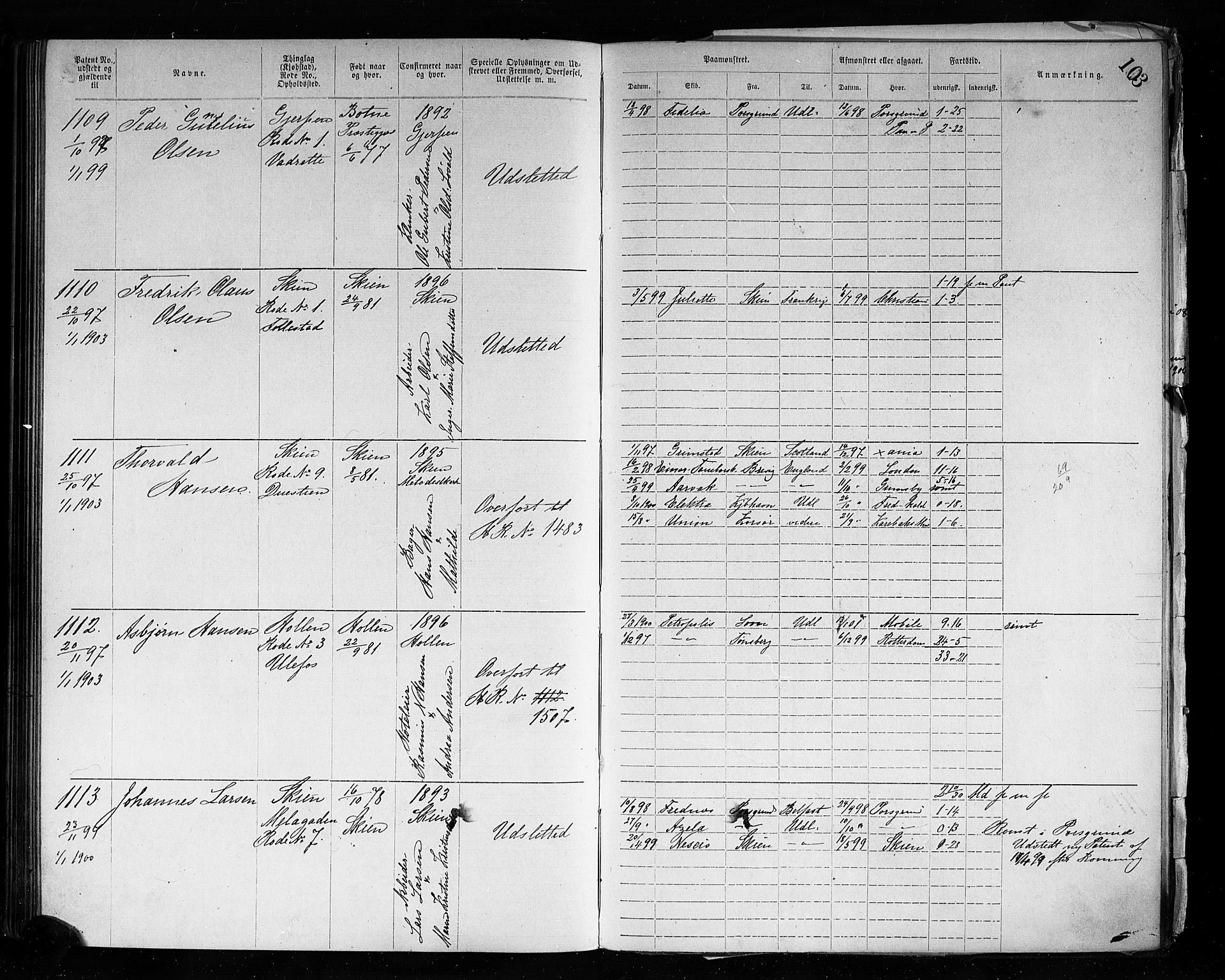 Skien innrulleringskontor, AV/SAKO-A-832/F/Fc/L0004: Annotasjonsrulle, 1879-1899, p. 106