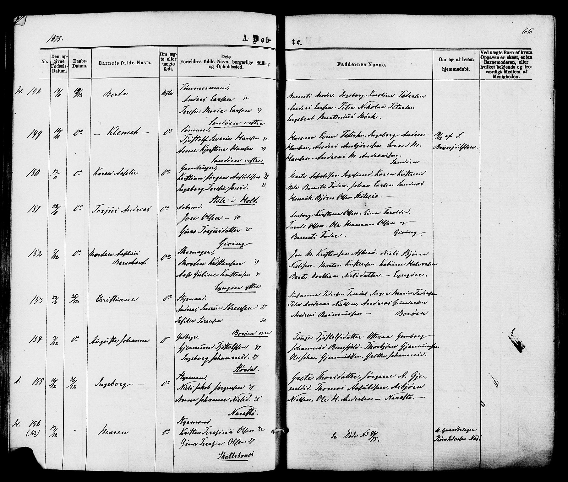 Dypvåg sokneprestkontor, AV/SAK-1111-0007/F/Fa/Faa/L0007: Parish register (official) no. A 7/ 1, 1872-1884, p. 66