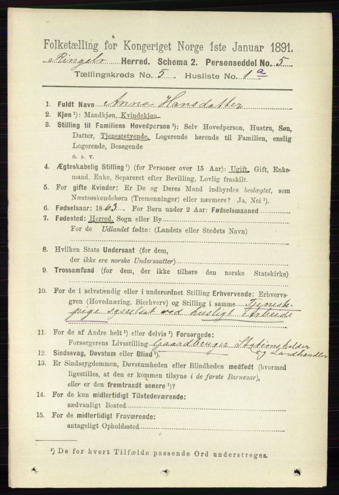 RA, 1891 census for 0520 Ringebu, 1891, p. 1971