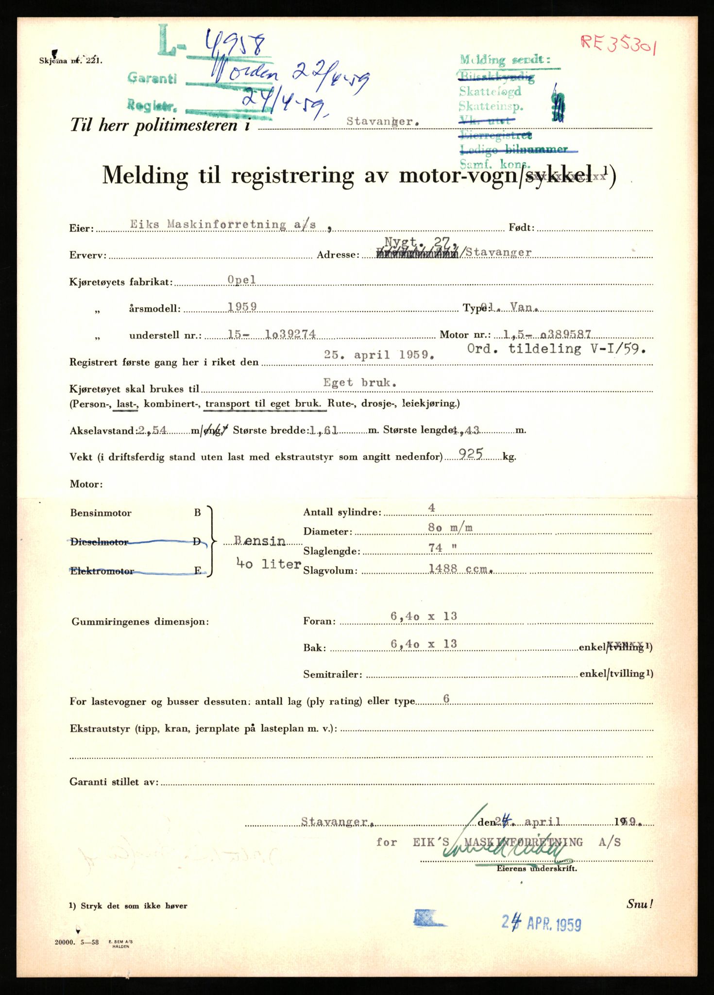 Stavanger trafikkstasjon, AV/SAST-A-101942/0/F/L0013: L-4700 - L-5079, 1930-1971, p. 1155