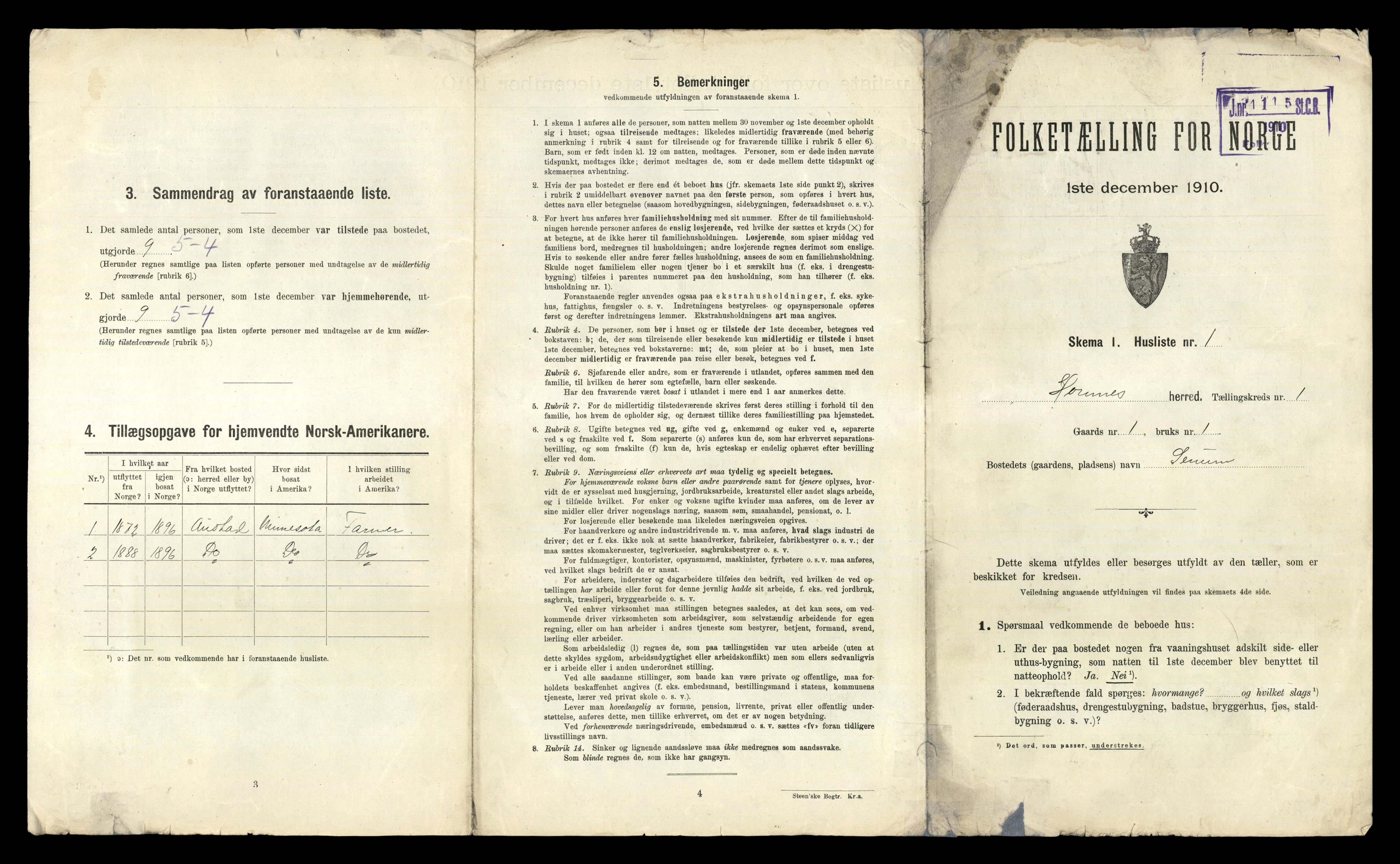 RA, 1910 census for Hornnes, 1910, p. 30