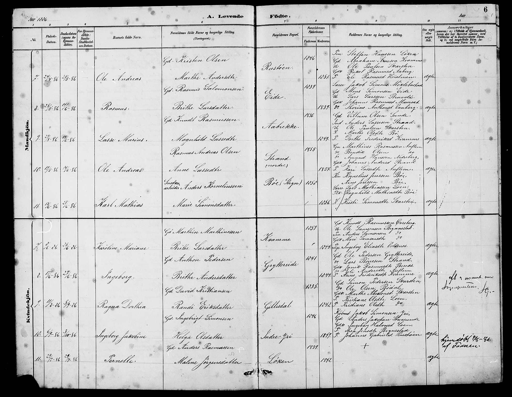 Innvik sokneprestembete, SAB/A-80501: Parish register (copy) no. B 3, 1886-1897, p. 6