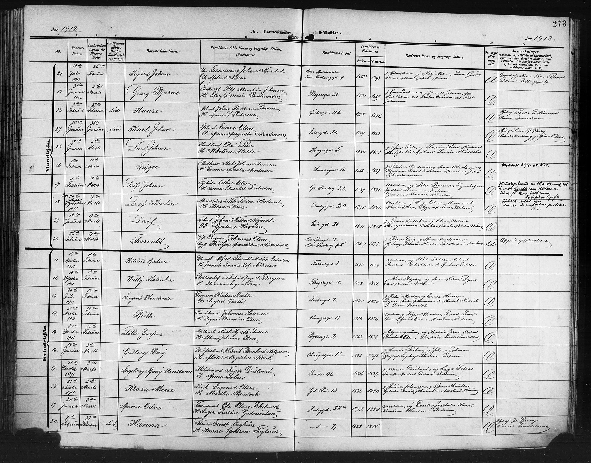 Sandviken Sokneprestembete, SAB/A-77601/H/Hb/L0004: Parish register (copy) no. B 1, 1901-1914, p. 273