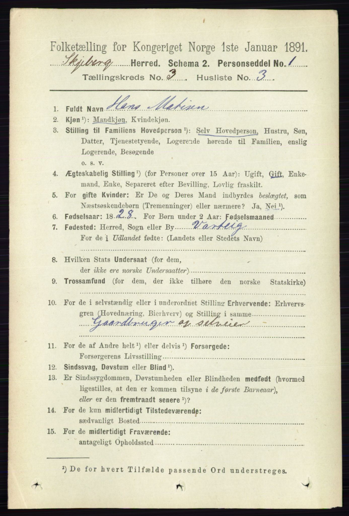 RA, 1891 census for 0115 Skjeberg, 1891, p. 1499