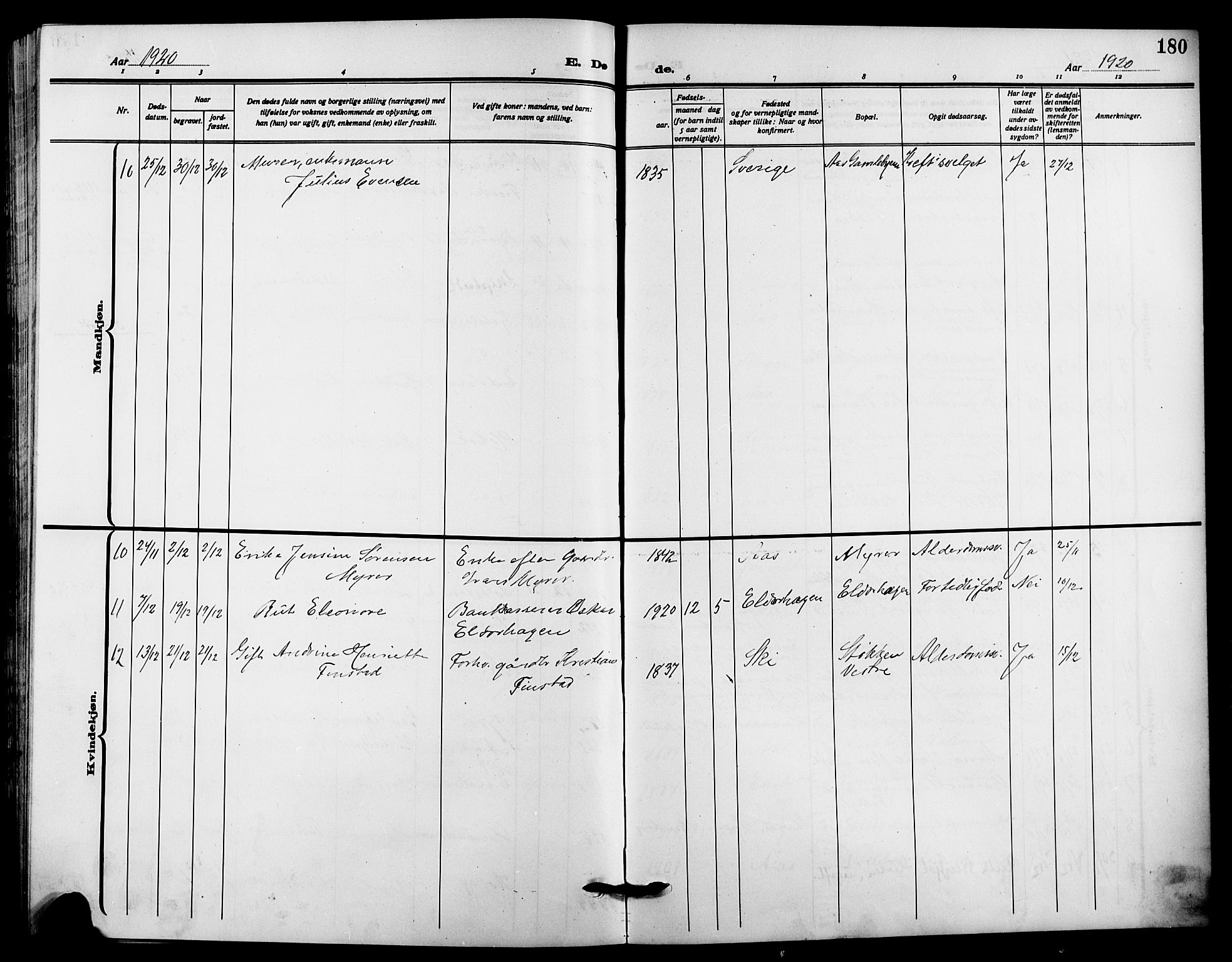 Ås prestekontor Kirkebøker, SAO/A-10894/G/Ga/L0005: Parish register (copy) no. I 5, 1916-1924, p. 180