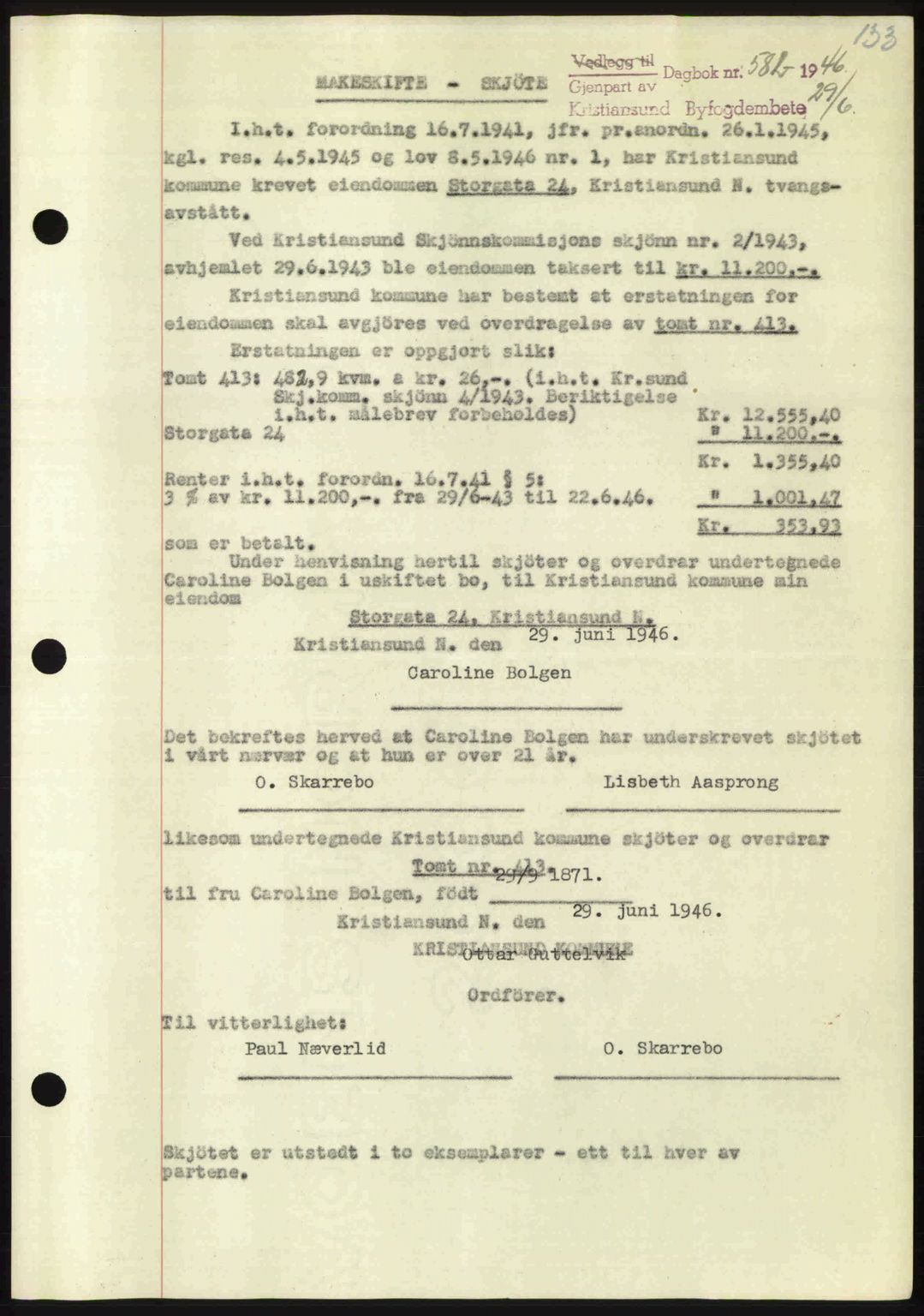 Kristiansund byfogd, AV/SAT-A-4587/A/27: Mortgage book no. 39b, 1946-1947, Diary no: : 582/1946