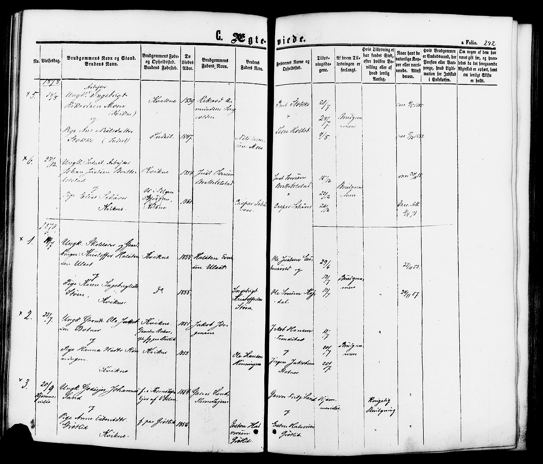 Kvikne prestekontor, AV/SAH-PREST-064/H/Ha/Haa/L0006: Parish register (official) no. 6, 1863-1886, p. 242