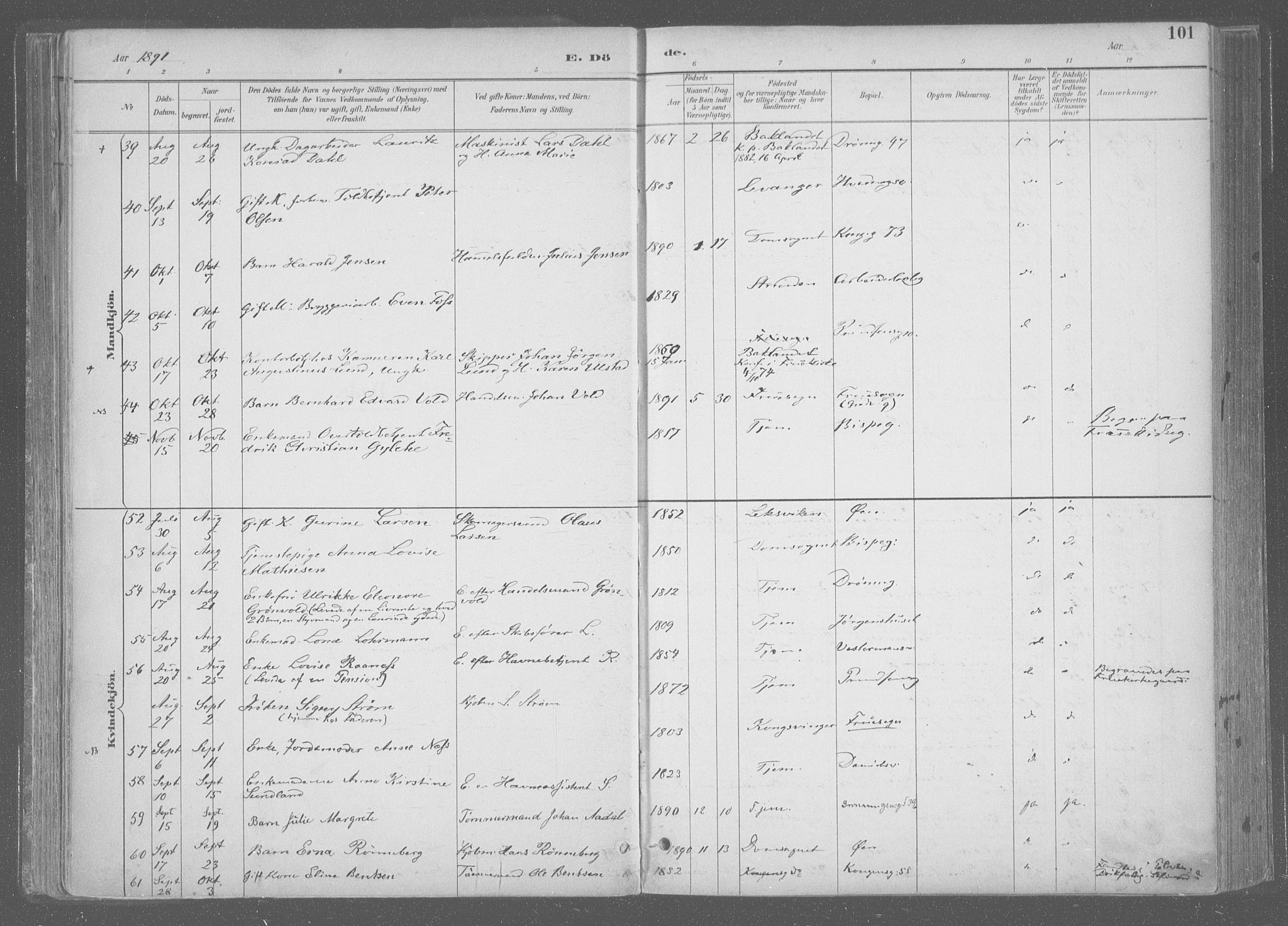 Ministerialprotokoller, klokkerbøker og fødselsregistre - Sør-Trøndelag, SAT/A-1456/601/L0064: Parish register (official) no. 601A31, 1891-1911, p. 101