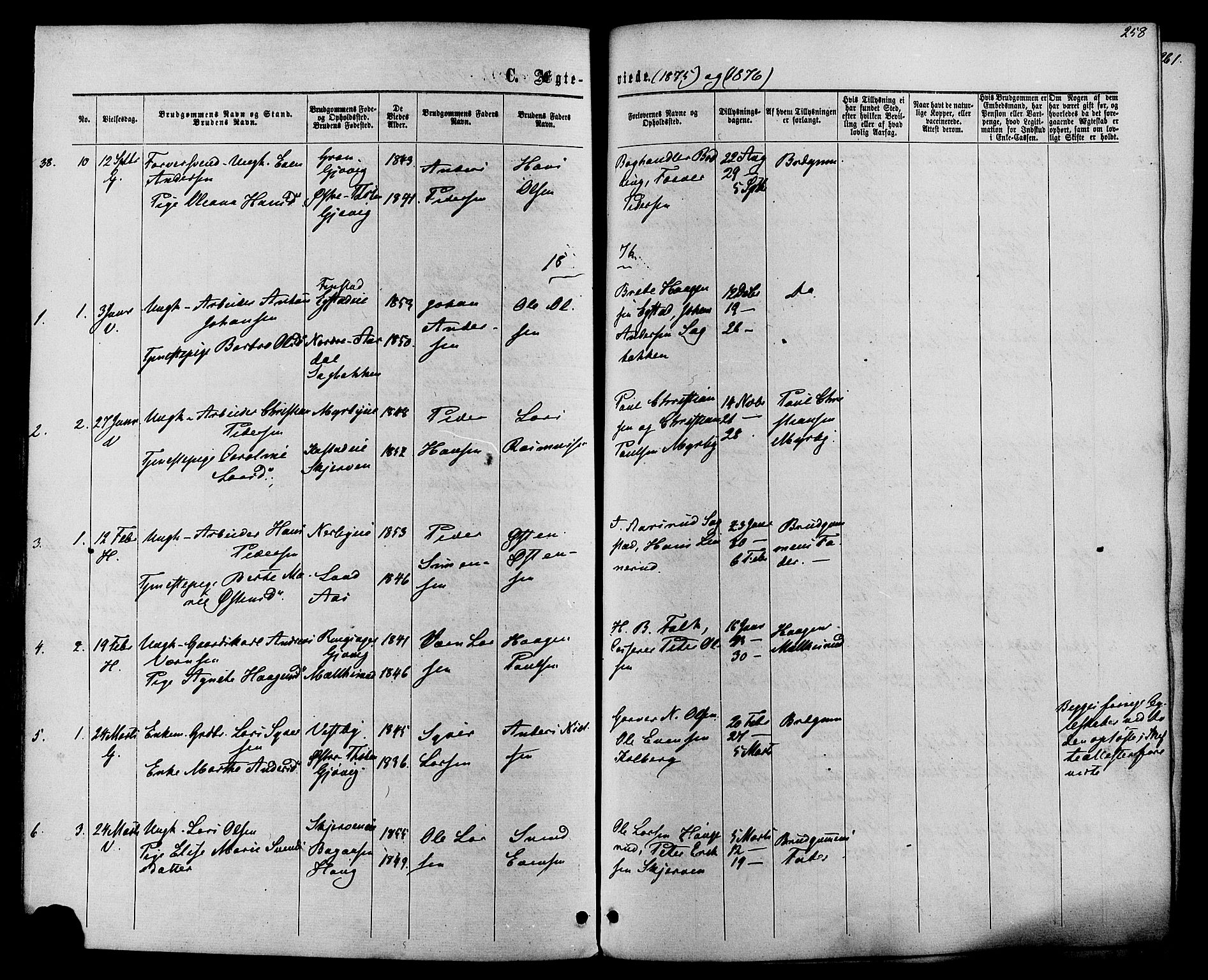 Vardal prestekontor, SAH/PREST-100/H/Ha/Haa/L0007: Parish register (official) no. 7, 1867-1878, p. 258