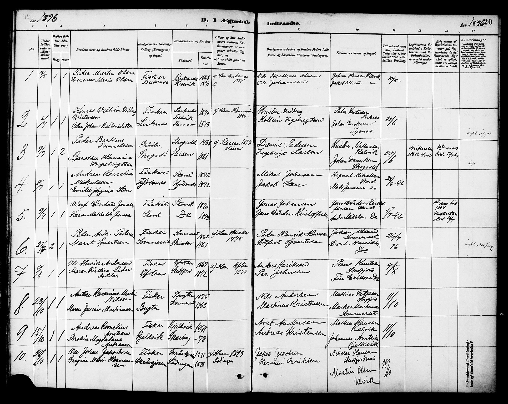 Ministerialprotokoller, klokkerbøker og fødselsregistre - Nordland, AV/SAT-A-1459/861/L0870: Parish register (official) no. 861A05, 1889-1903, p. 20