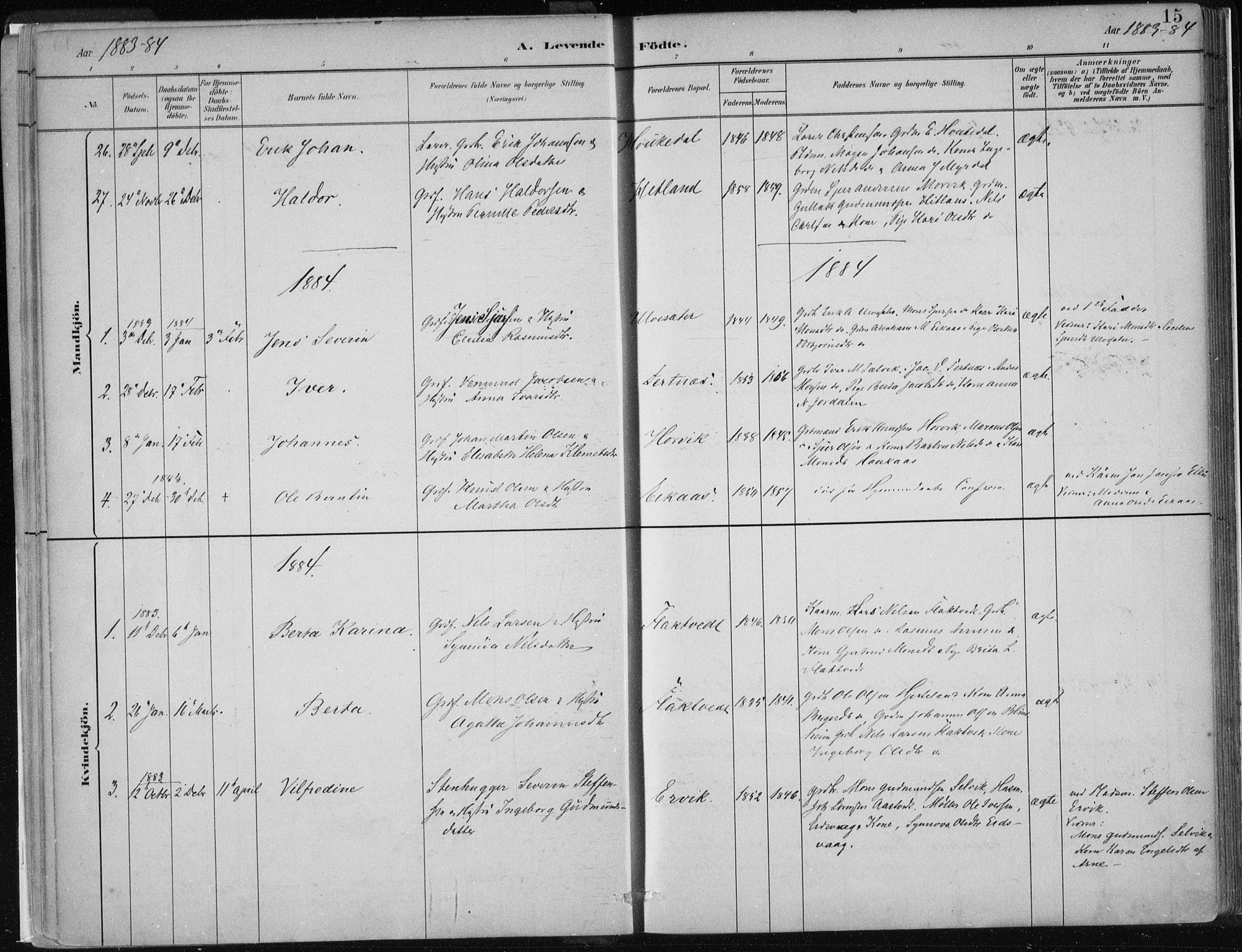 Hamre sokneprestembete, SAB/A-75501/H/Ha/Haa/Haad/L0001: Parish register (official) no. D  1, 1882-1906, p. 15