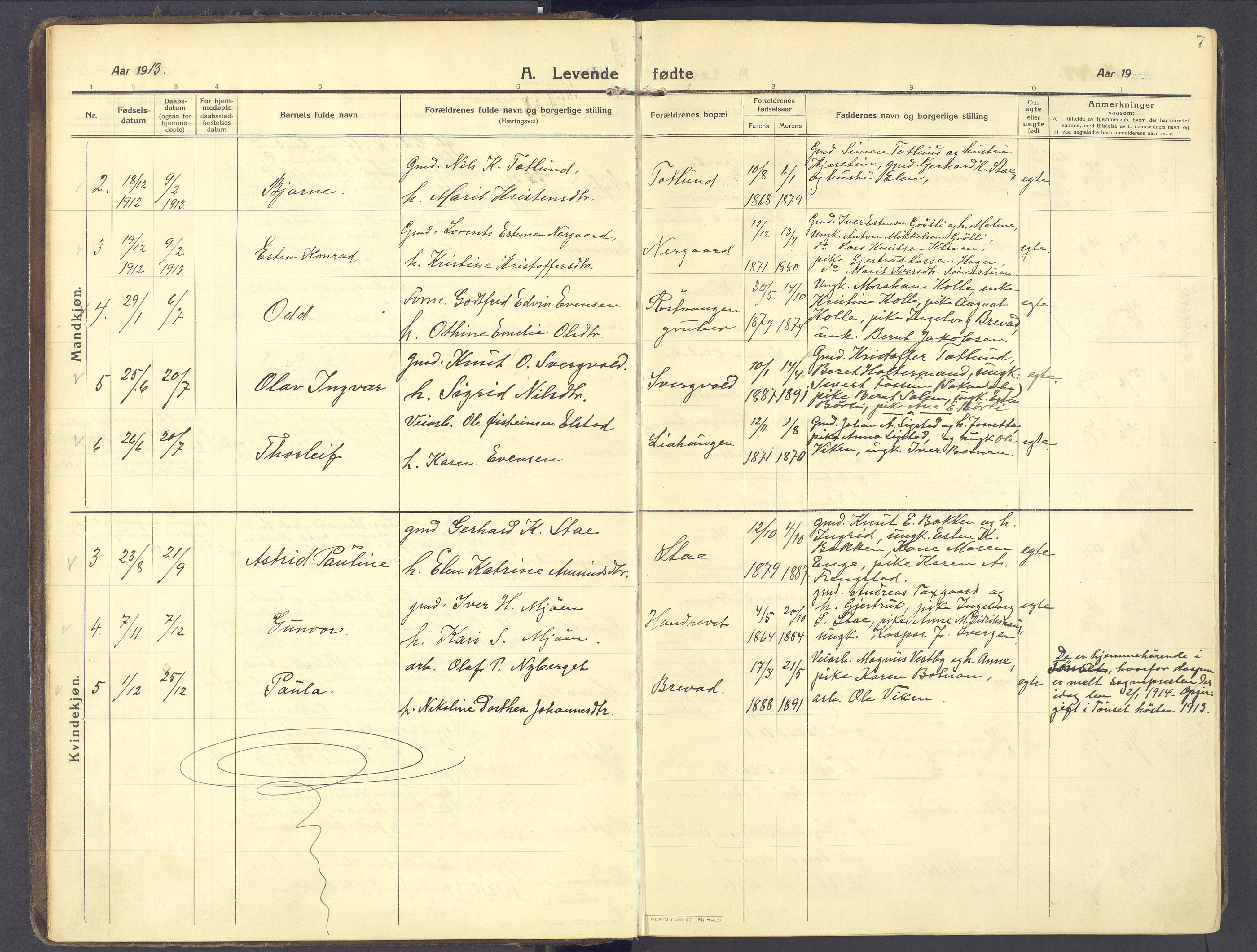 Kvikne prestekontor, AV/SAH-PREST-064/H/Ha/Haa/L0009: Parish register (official) no. 9, 1911-1942, p. 7