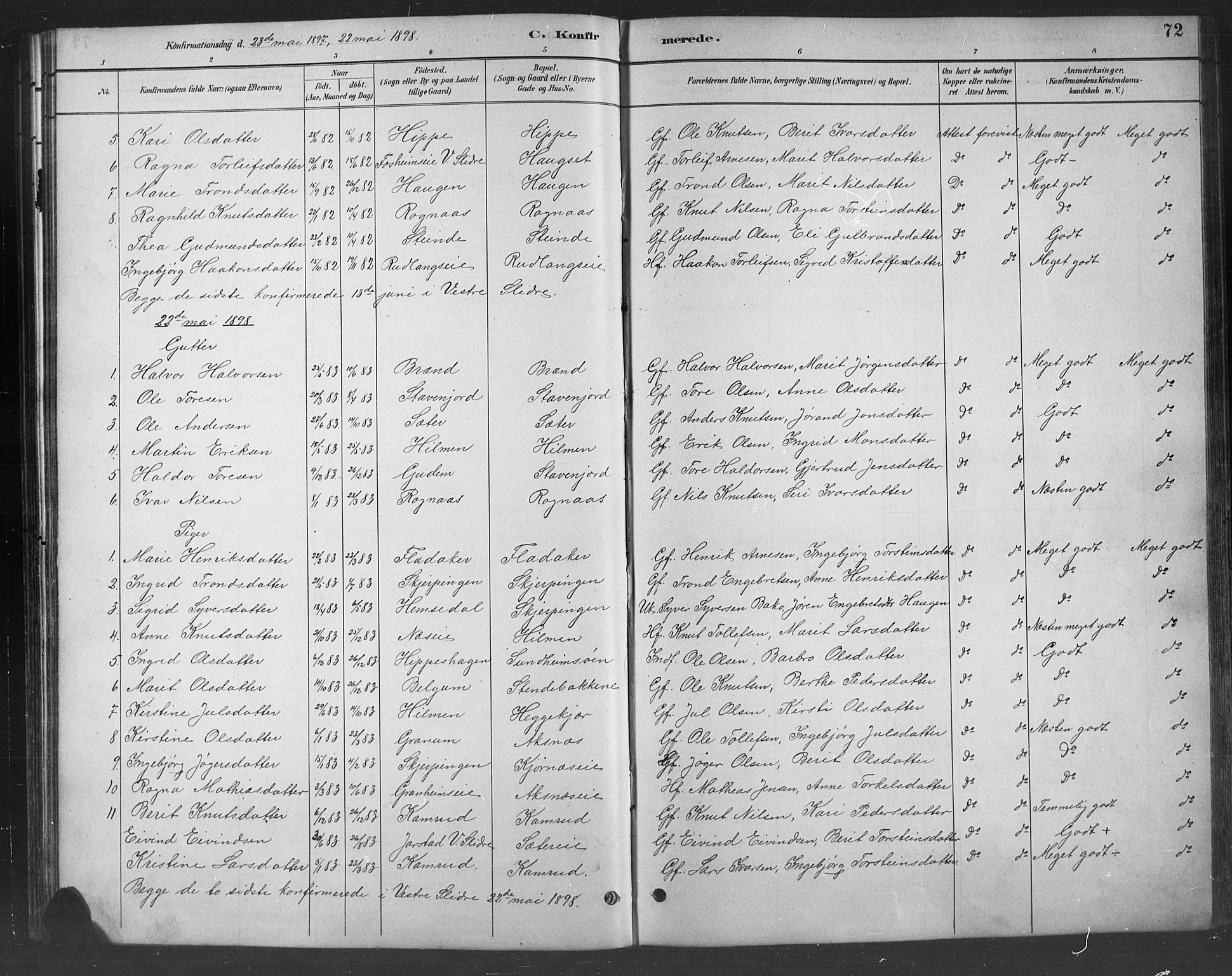 Nord-Aurdal prestekontor, SAH/PREST-132/H/Ha/Hab/L0008: Parish register (copy) no. 8, 1883-1916, p. 72