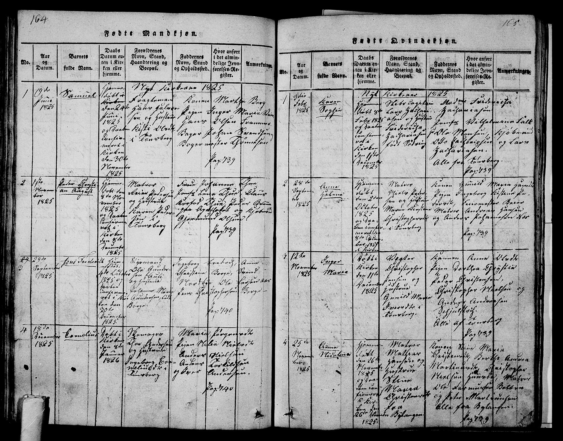 Tønsberg kirkebøker, SAKO/A-330/G/Ga/L0001: Parish register (copy) no. 1, 1813-1826, p. 164-165