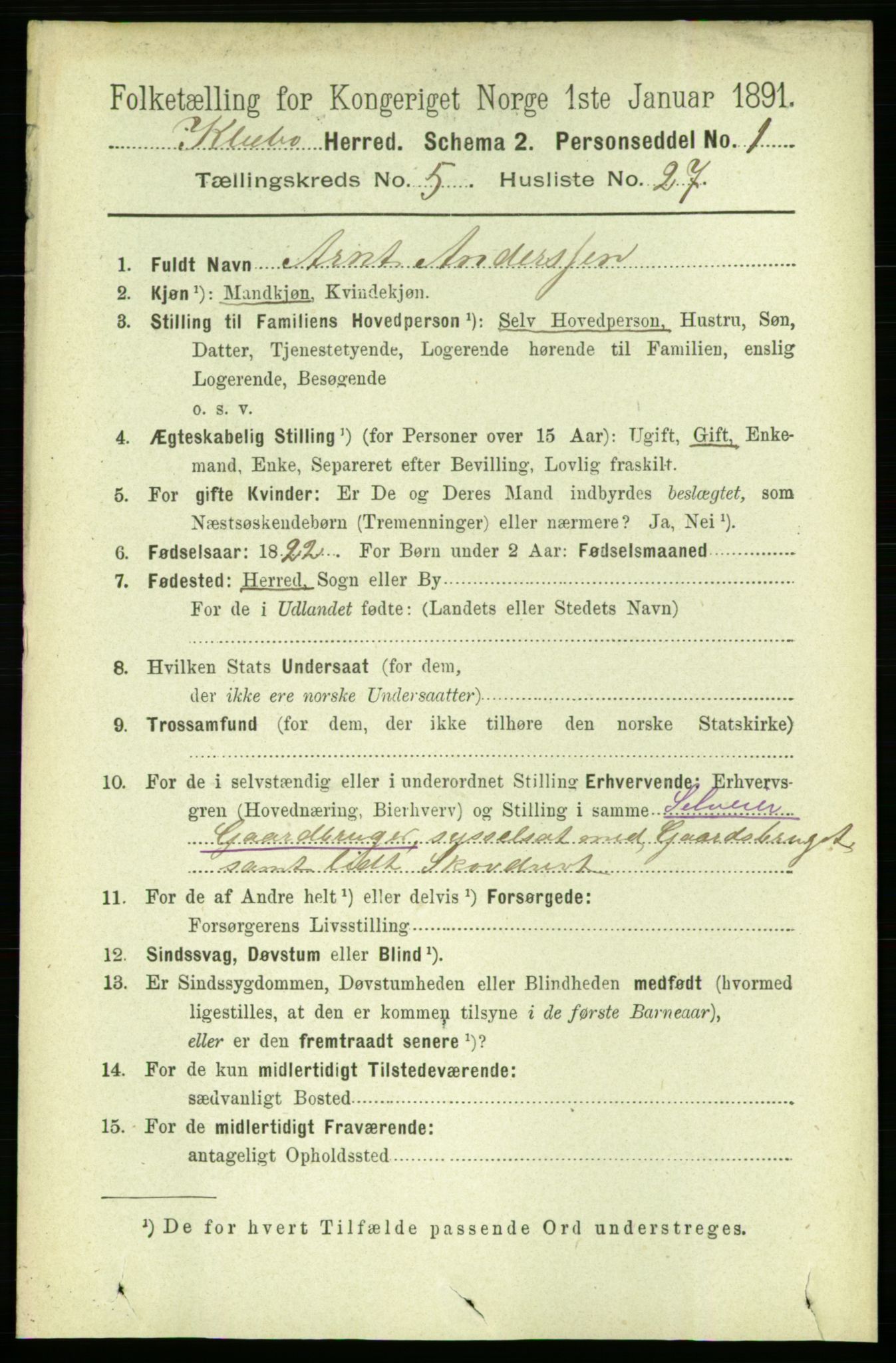 RA, 1891 census for 1662 Klæbu, 1891, p. 1191