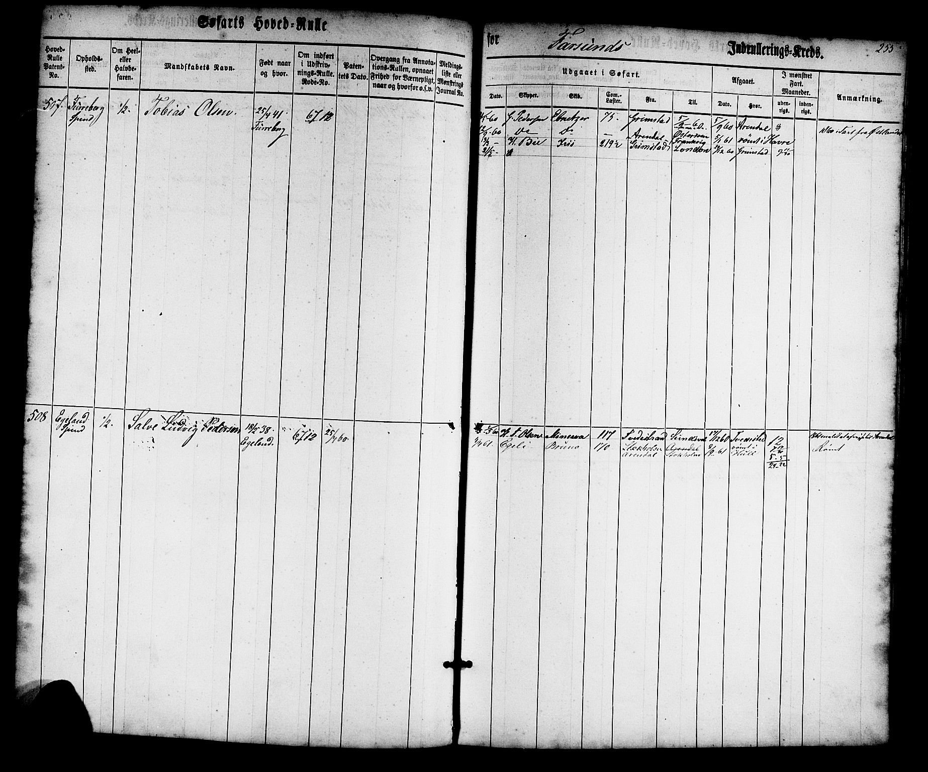 Farsund mønstringskrets, AV/SAK-2031-0017/F/Fb/L0013: Hovedrulle nr 1-574, Z-5, 1860-1869, p. 257