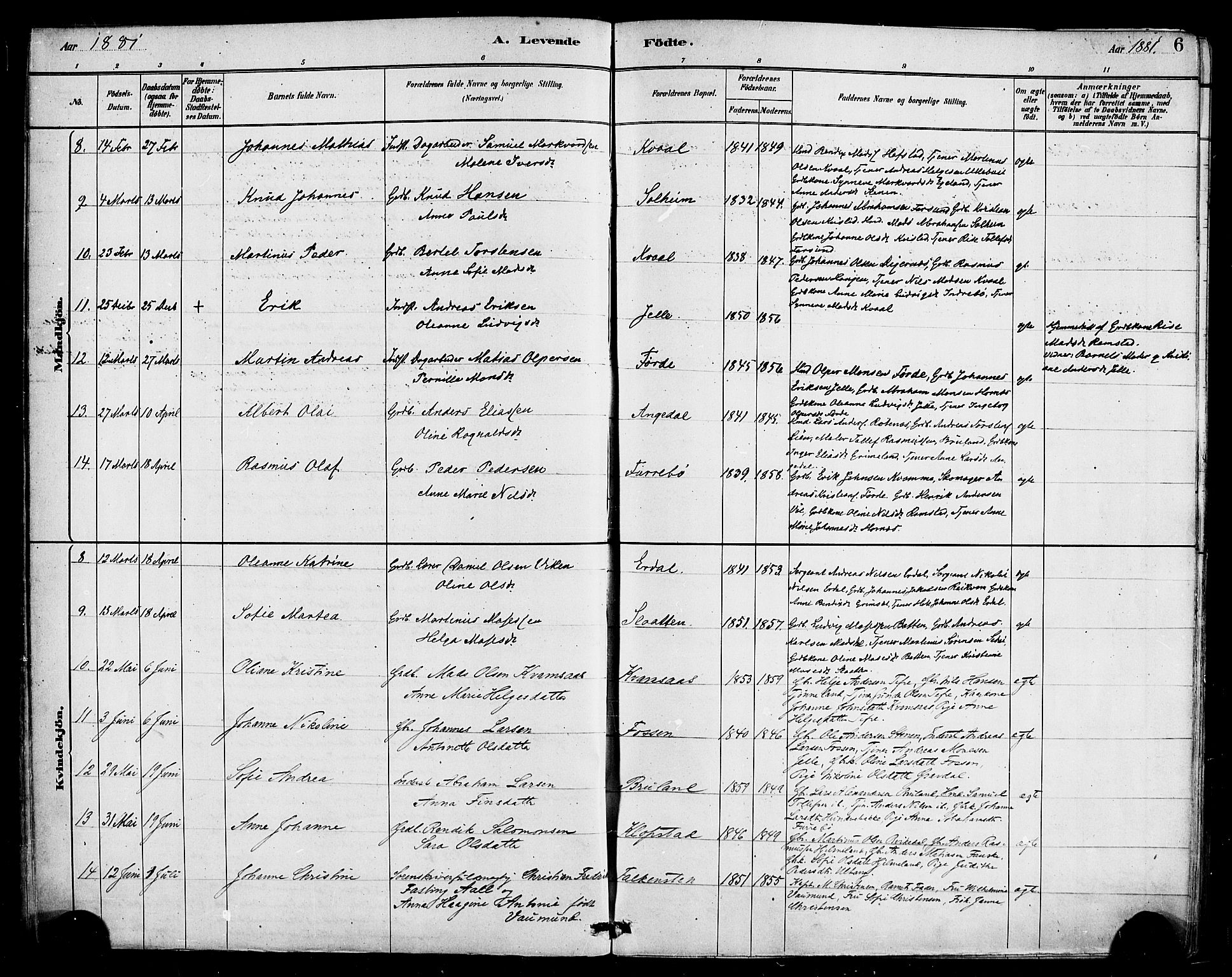 Førde sokneprestembete, AV/SAB-A-79901/H/Haa/Haab/L0001: Parish register (official) no. B 1, 1880-1898, p. 6