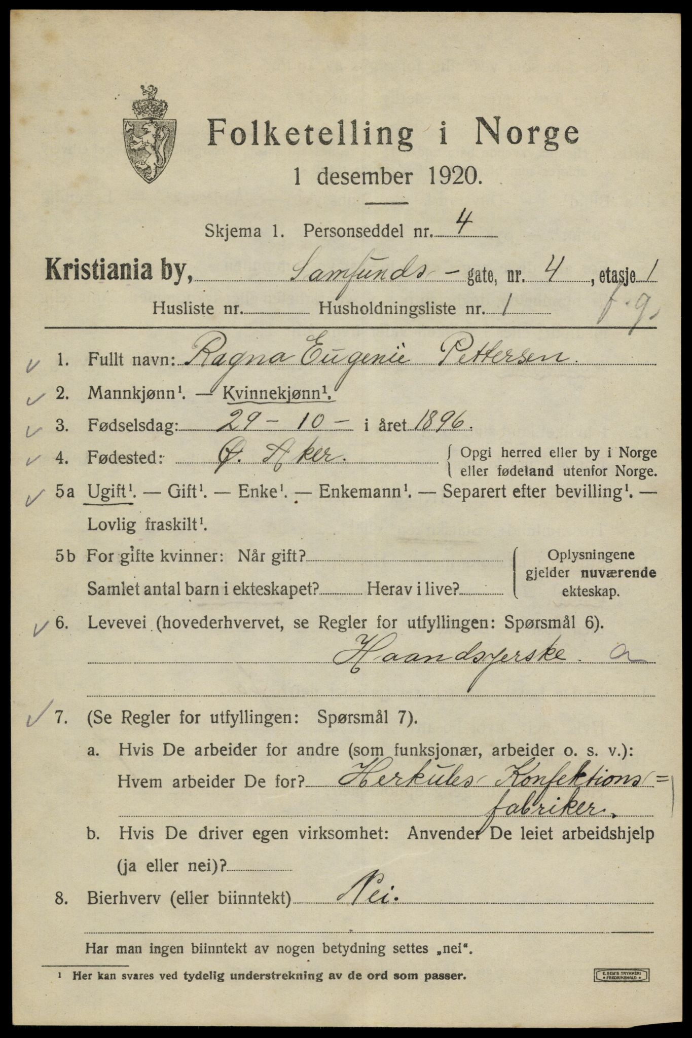 SAO, 1920 census for Kristiania, 1920, p. 477615