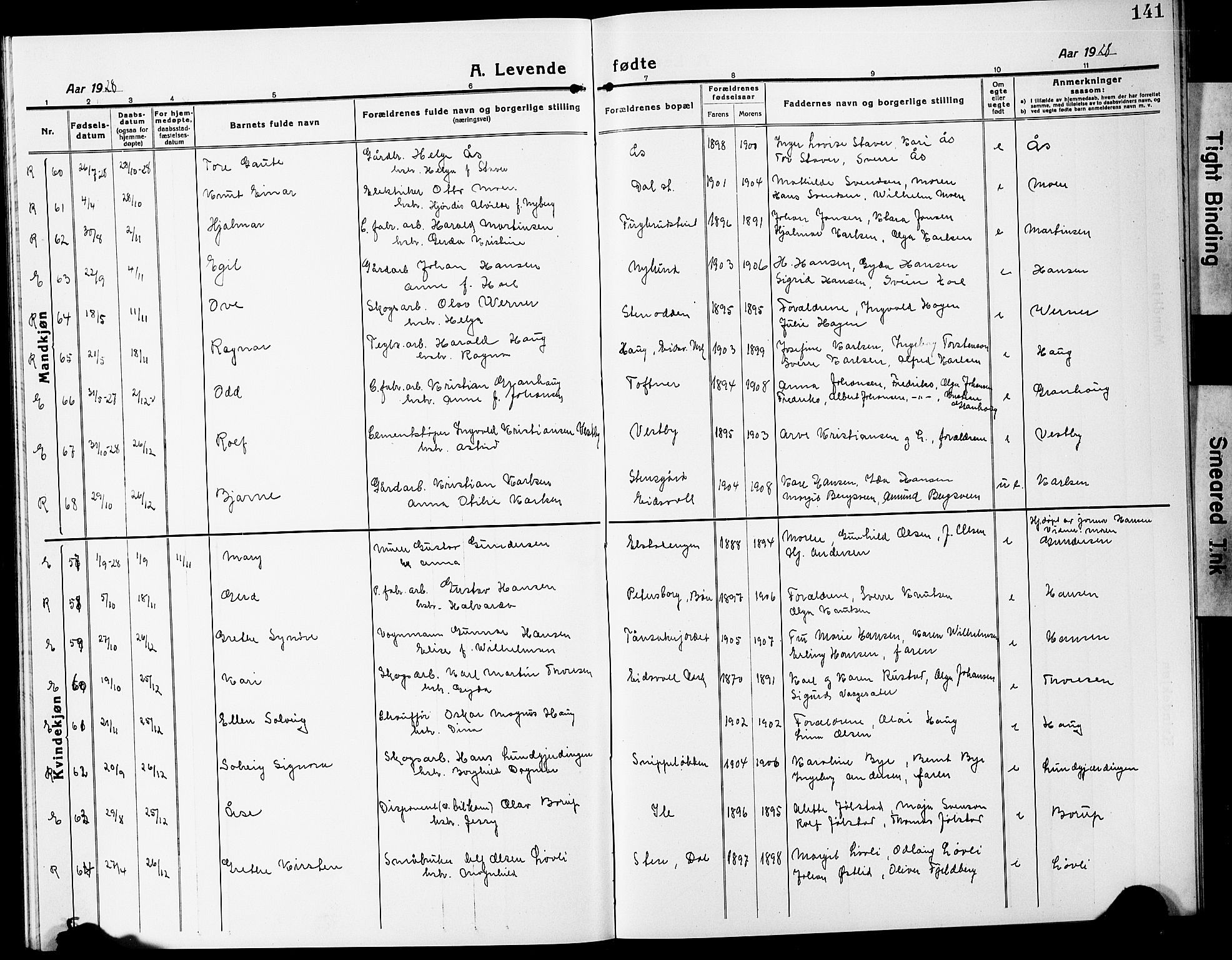 Eidsvoll prestekontor Kirkebøker, AV/SAO-A-10888/G/Ga/L0010: Parish register (copy) no. I 10, 1919-1929, p. 141