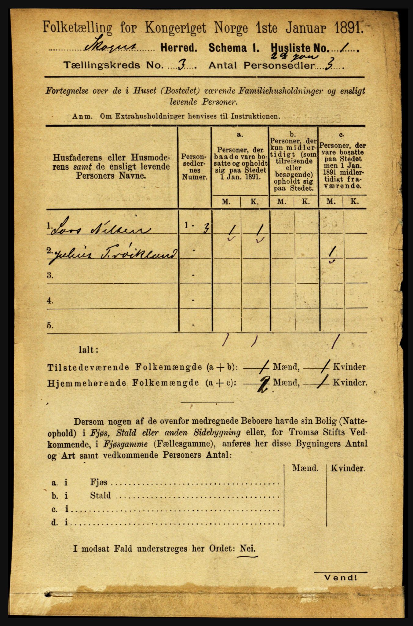 RA, 1891 census for 1719 Skogn, 1891, p. 1537