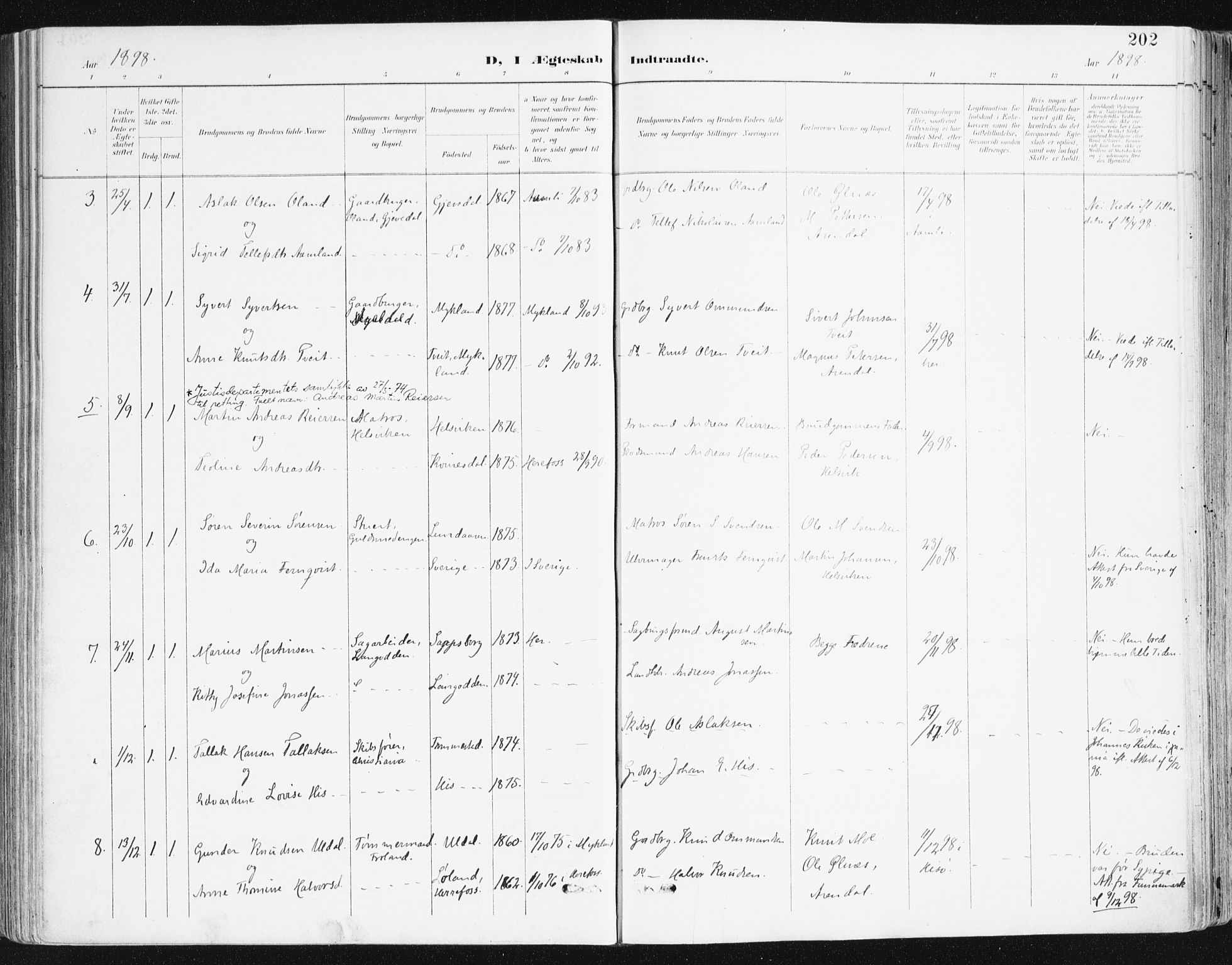 Hisøy sokneprestkontor, AV/SAK-1111-0020/F/Fa/L0004: Parish register (official) no. A 4, 1895-1917, p. 202